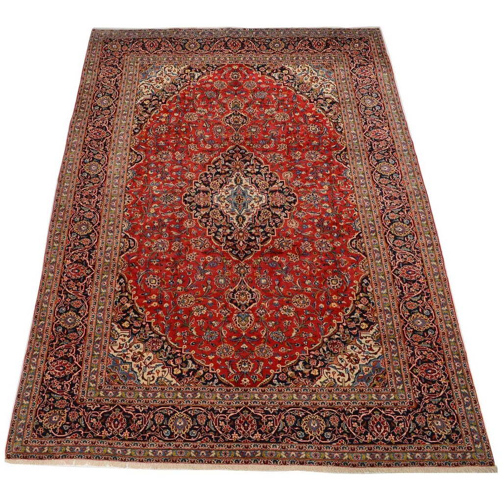 Wohnen Teppiche morgenland Wollteppich »Keshan Medaillon Rosso 414 x 292 cm«, rechteckig, 1 mm Höhe, Unikat mit Zertifikat rot