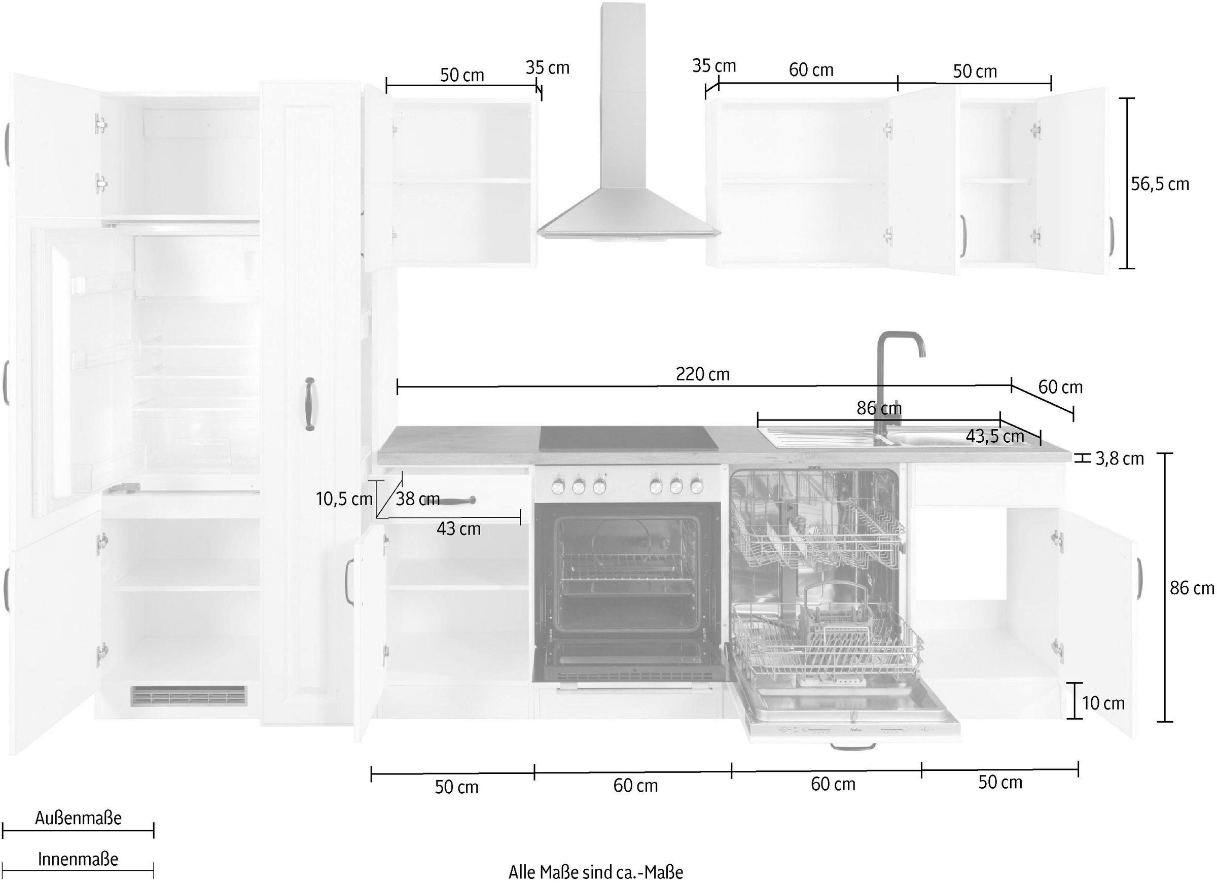 wiho Küchen Küchenzeile »Erla«, ohne E-Geräte, Breite 220 cm
