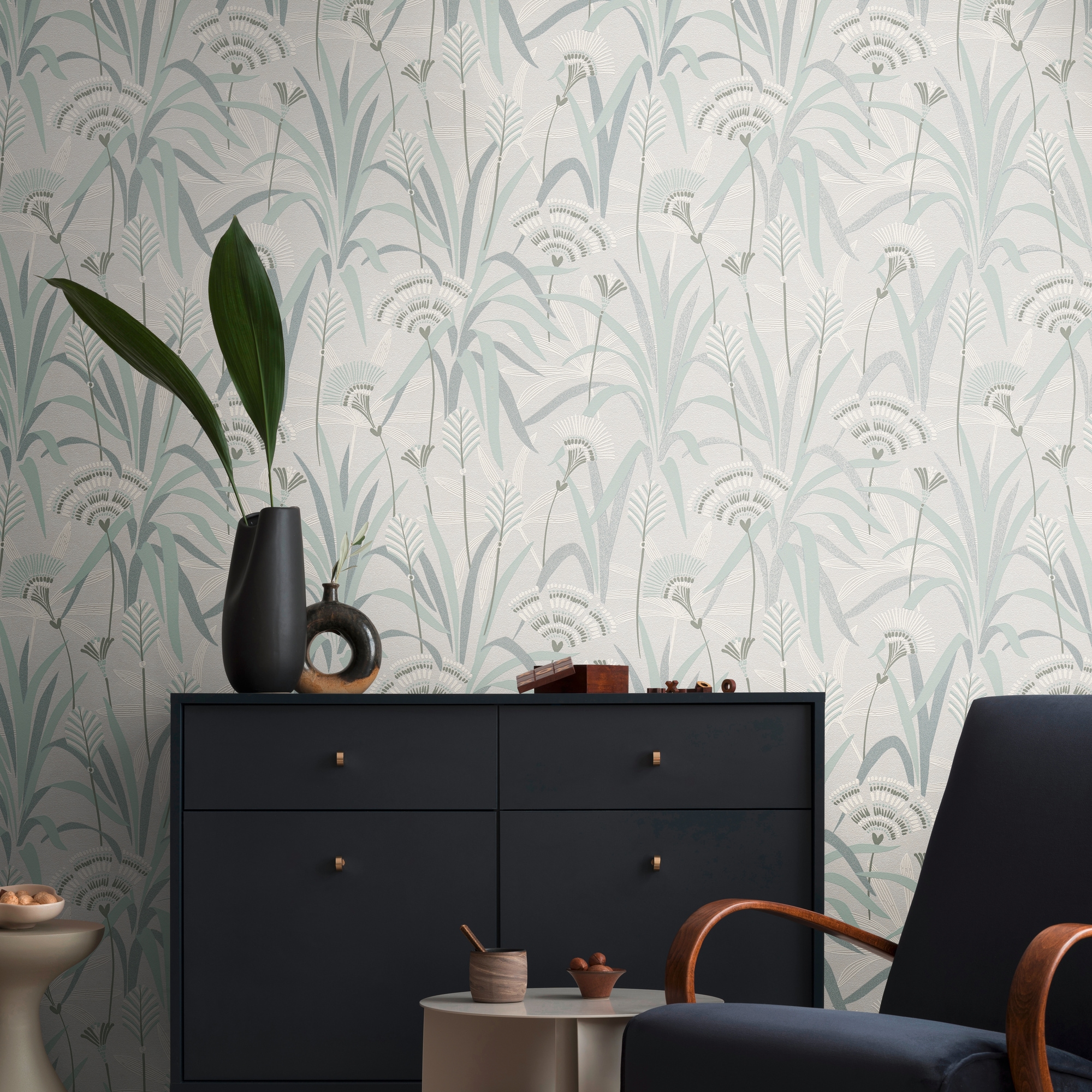A.S. Création Vliestapete »French Affair florale Tapete Mustertapete Blätter Blattmuster«, leicht glänzend, Vliestapete Blatt-Motiv für Schlafzimmer Küche Wohnzimmer Floral Flur