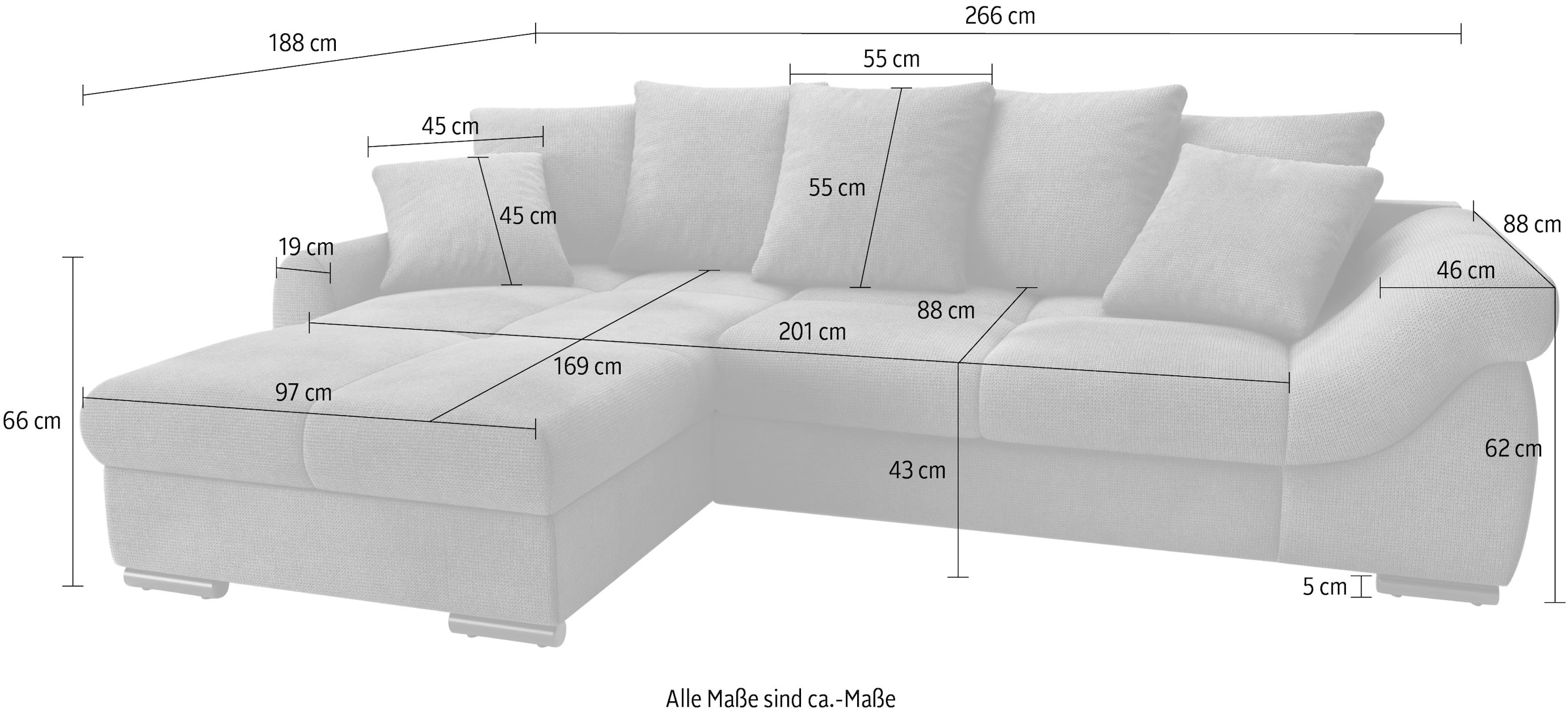 Mr. Couch Ecksofa »Livorno DuraFlex L-Form«, inkl. Hochschläfer-Bettauszug, XL-Bettkasten weiß beschichtet