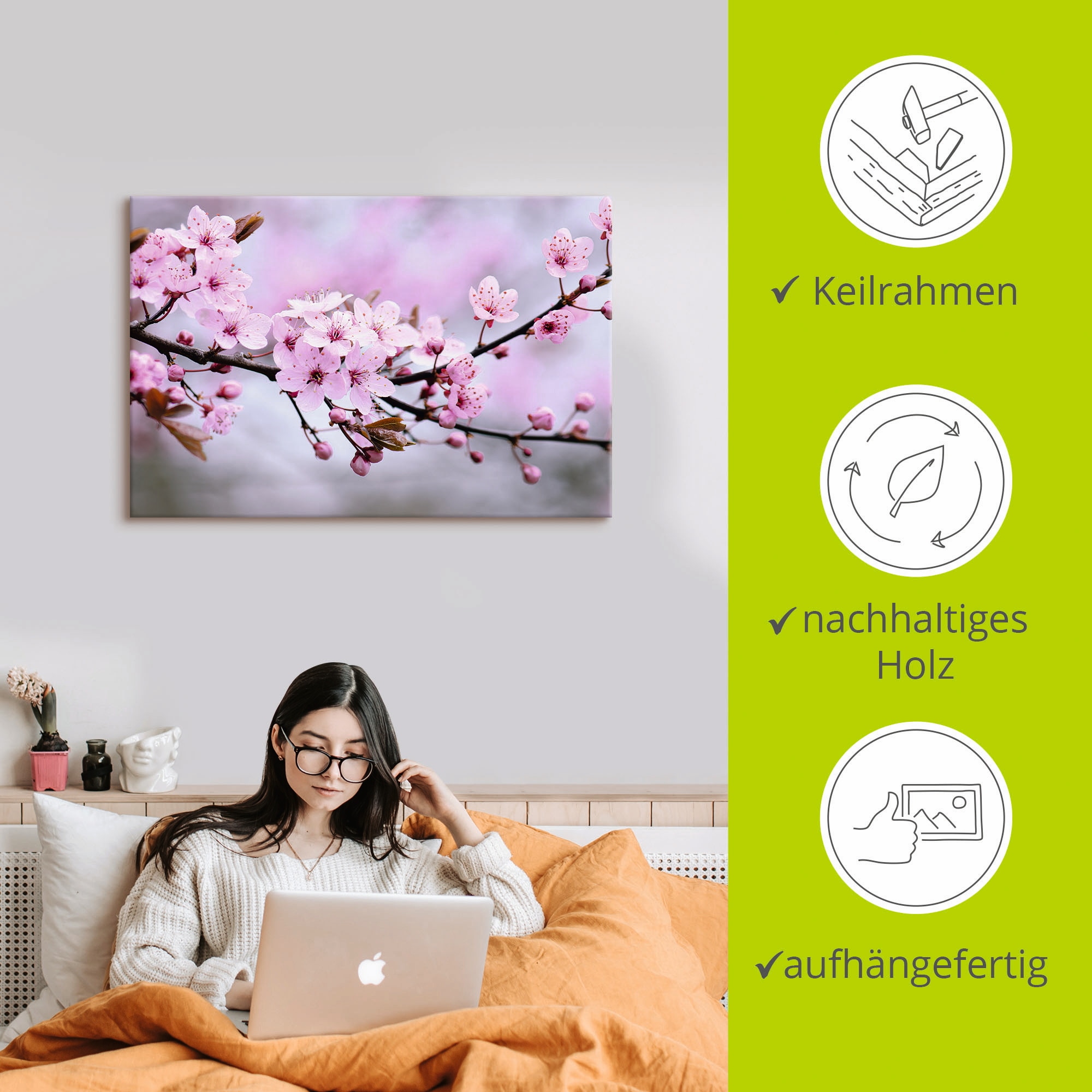 Artland Wandbild »Kirschblüten«, Blumen, (1 St.), als Alubild, Outdoorbild, Leinwandbild, Poster, Wandaufkleber