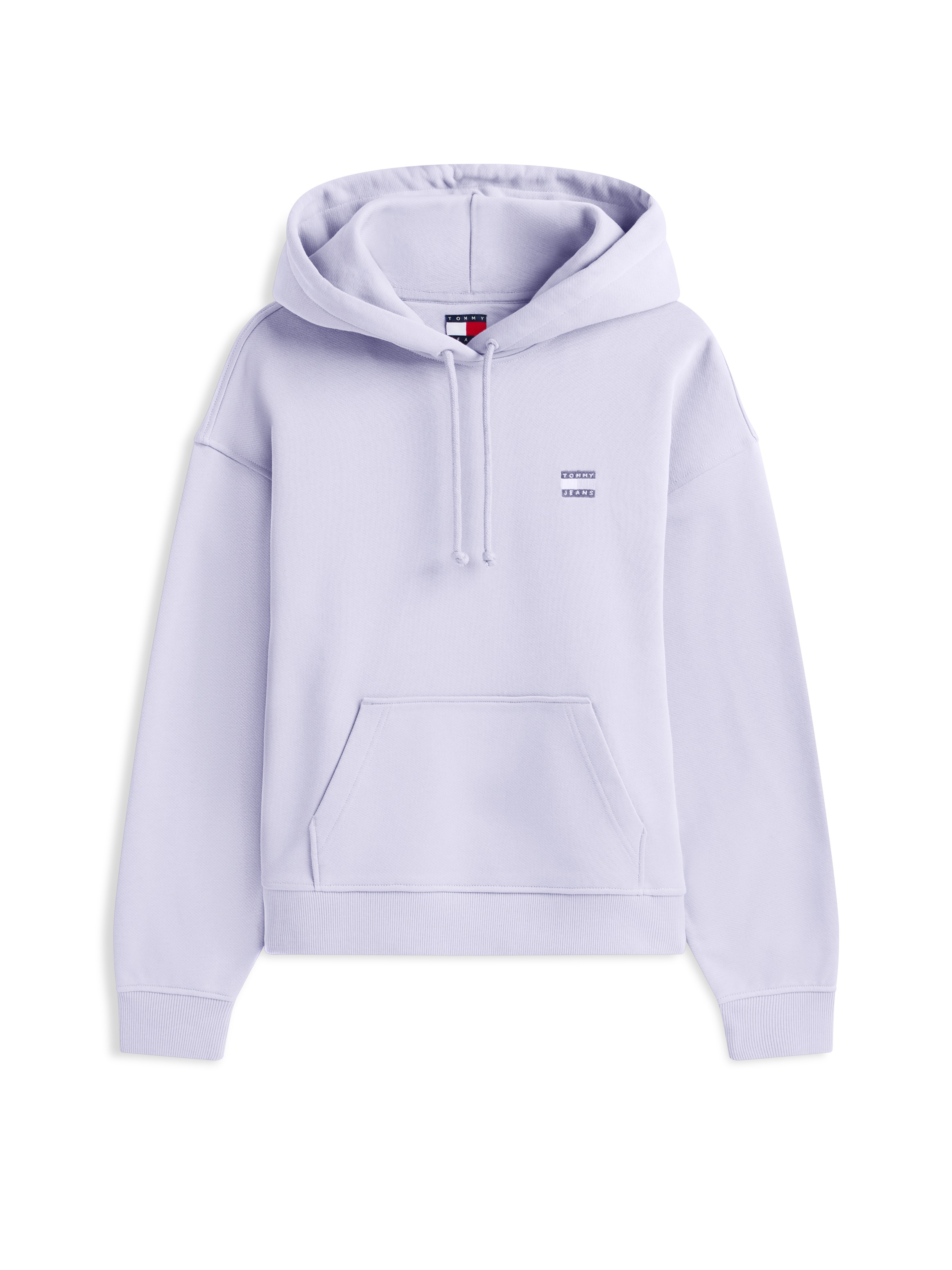 Hoodie TOMMY JEANS "TJW BXY BADGE HOODIE EXT", Damen, Gr. XL (42), periwinkle dusk, Sweatware, Obermaterial: 100% Baumwolle, unifarben, bequem hüftlang, Rippbündchen, Sweatshirts Hoodie, mit Logo-Badge 3