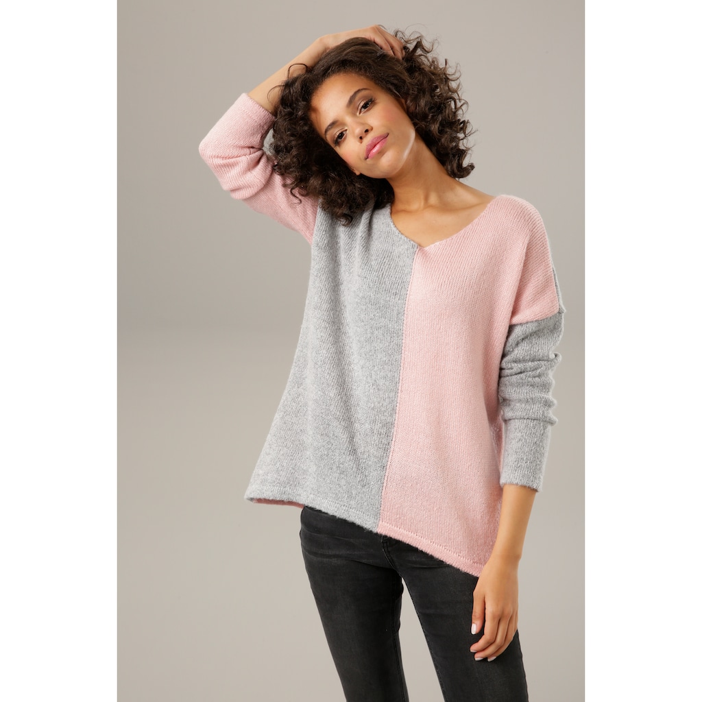 Aniston CASUAL Strickpullover, mit pastellfarbenem Farbteiler