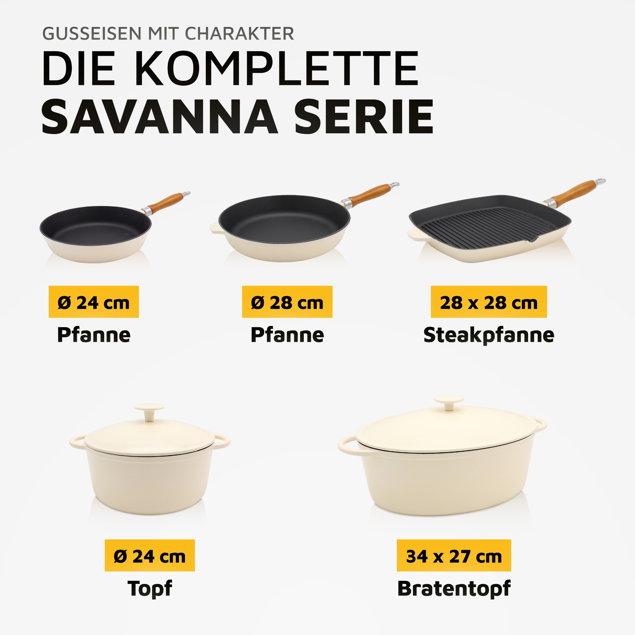 Krüger Fleischtopf »Eisenguss Fleischtopf mit Deckel SAVANNA, 24 cm« 1 Stk. tlg. Gusseisen