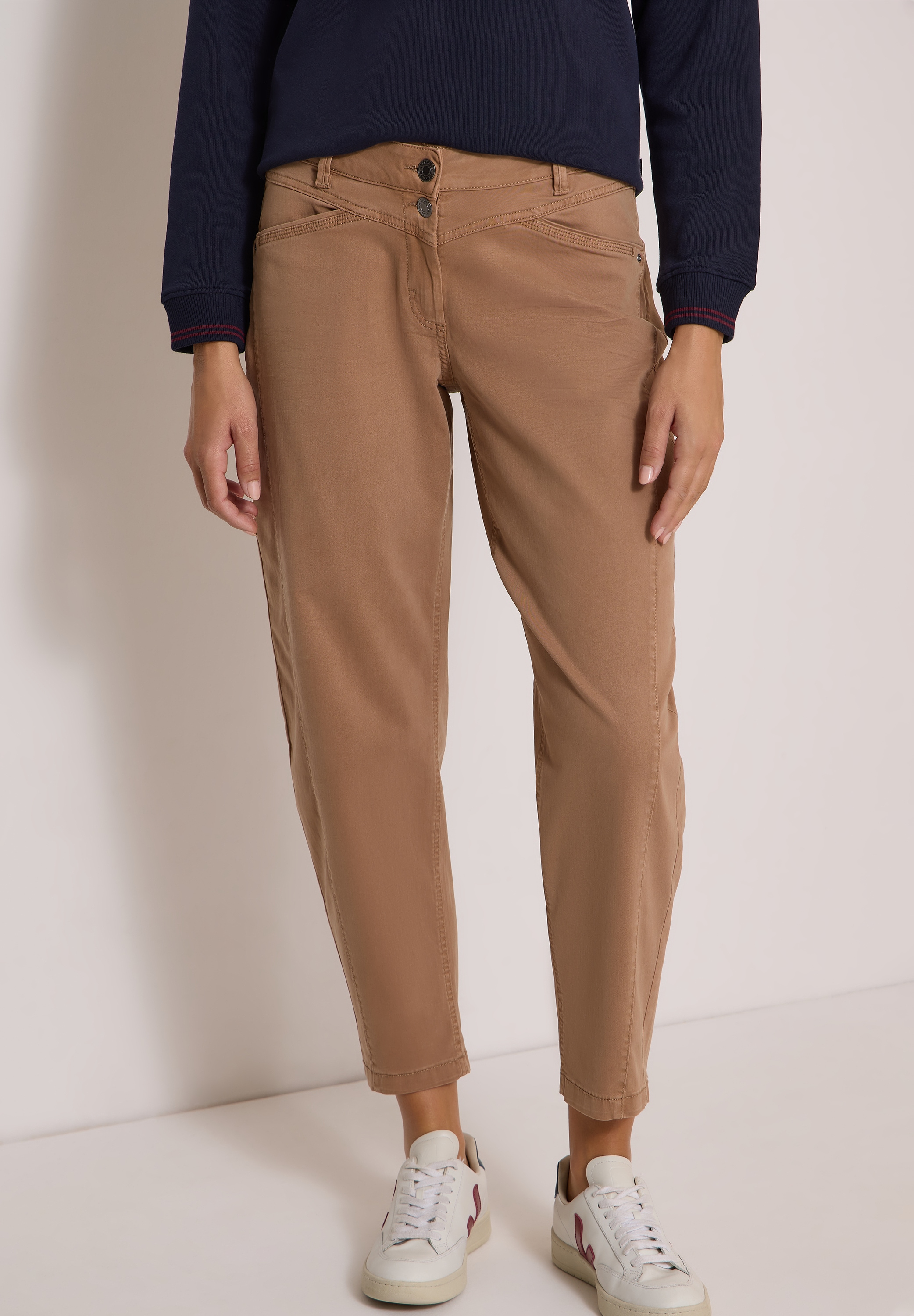 Cecil Stoffhose "Style Scarlett" Mid Waist, Barrel Leg, Baumwollmix