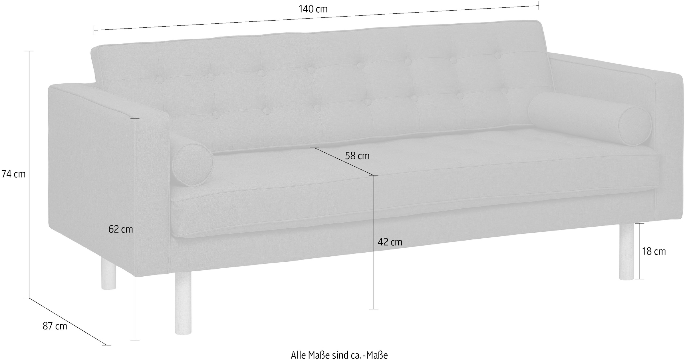 GEPADE 2-Sitzer, Breite 160 cm, inkl. 2 Kissenrollen, mit buchefarbenen Holzfüßen