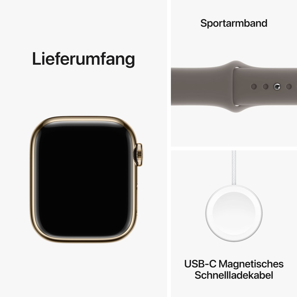 Apple Smartwatch »Watch Series 9 GPS + Cellular 41mm Edelstahl S/M«, (Watch OS 10 Sport Band)