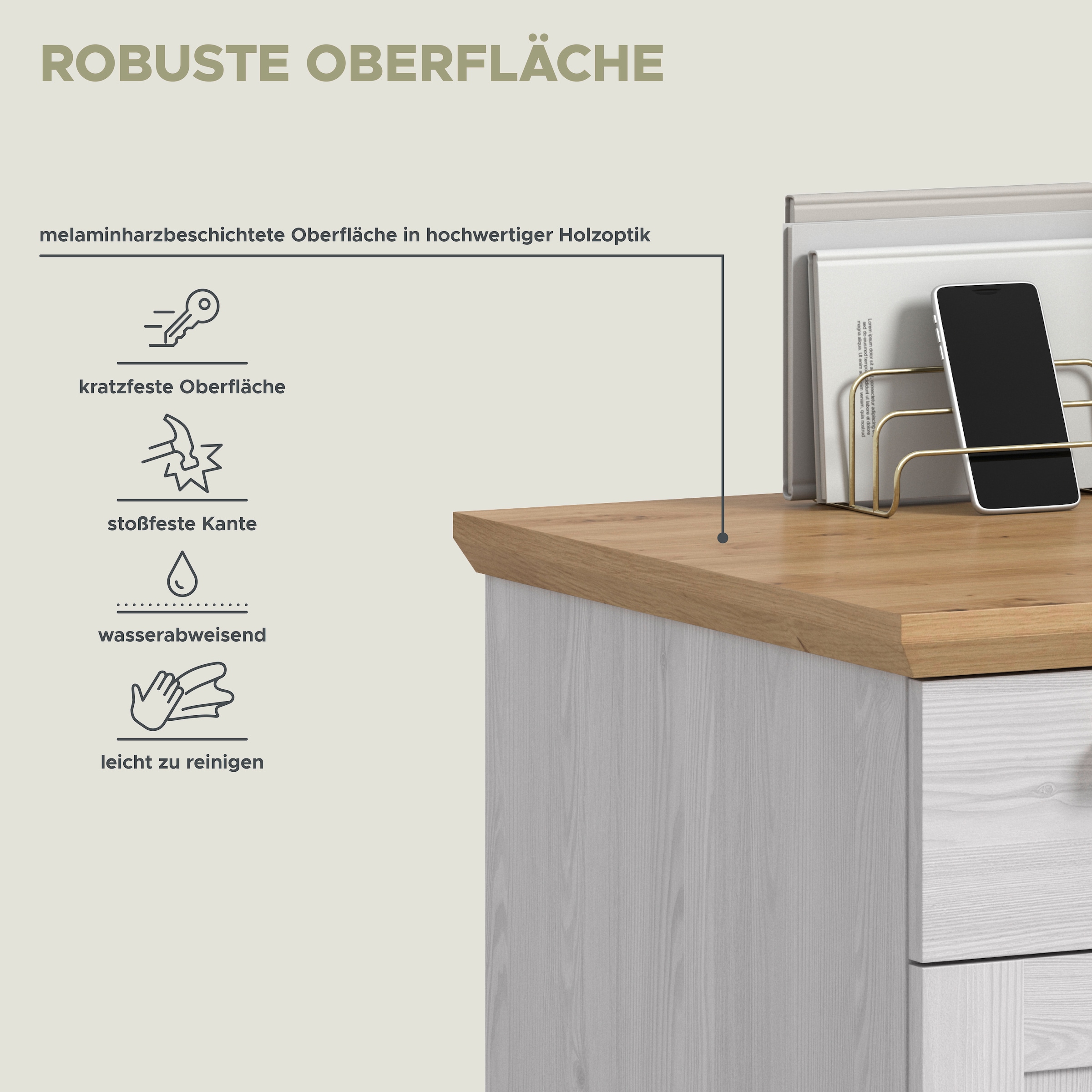 Home affaire Schreibtisch »COSENZA, Breite 134 cm, 1 Tür, 1 Schubkasten, 2 Fächer« in Landhausoptik, mit weiteren Artikel der Serie kombinierbar,  Bürotisch, Computertisch, Laptoptisch, Home-Office