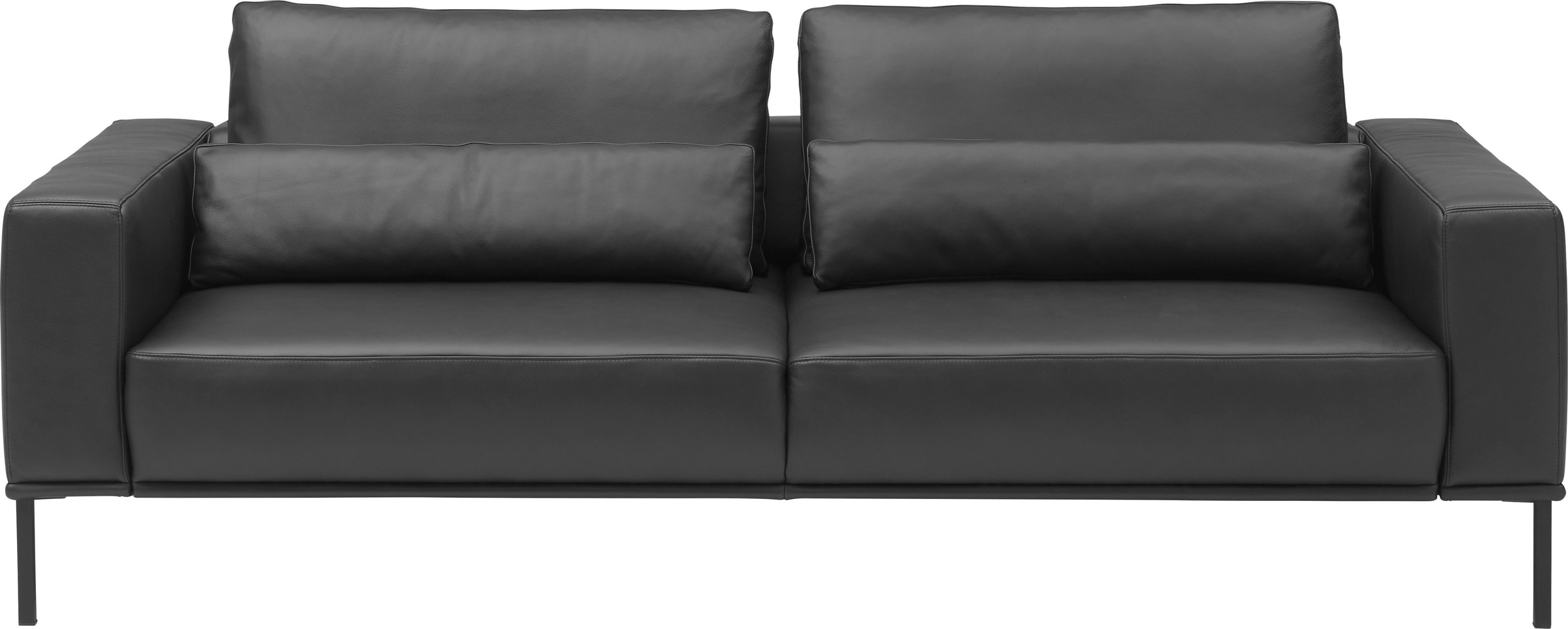 2,5-Sitzer MUSTERRING, B:202cm H:88cm T:107cmschwarz, 100% Leder, Sofas, "JustBPM100", wahlweise mit Nierenkissen und mot. Sitzauszug, Metallfuß in