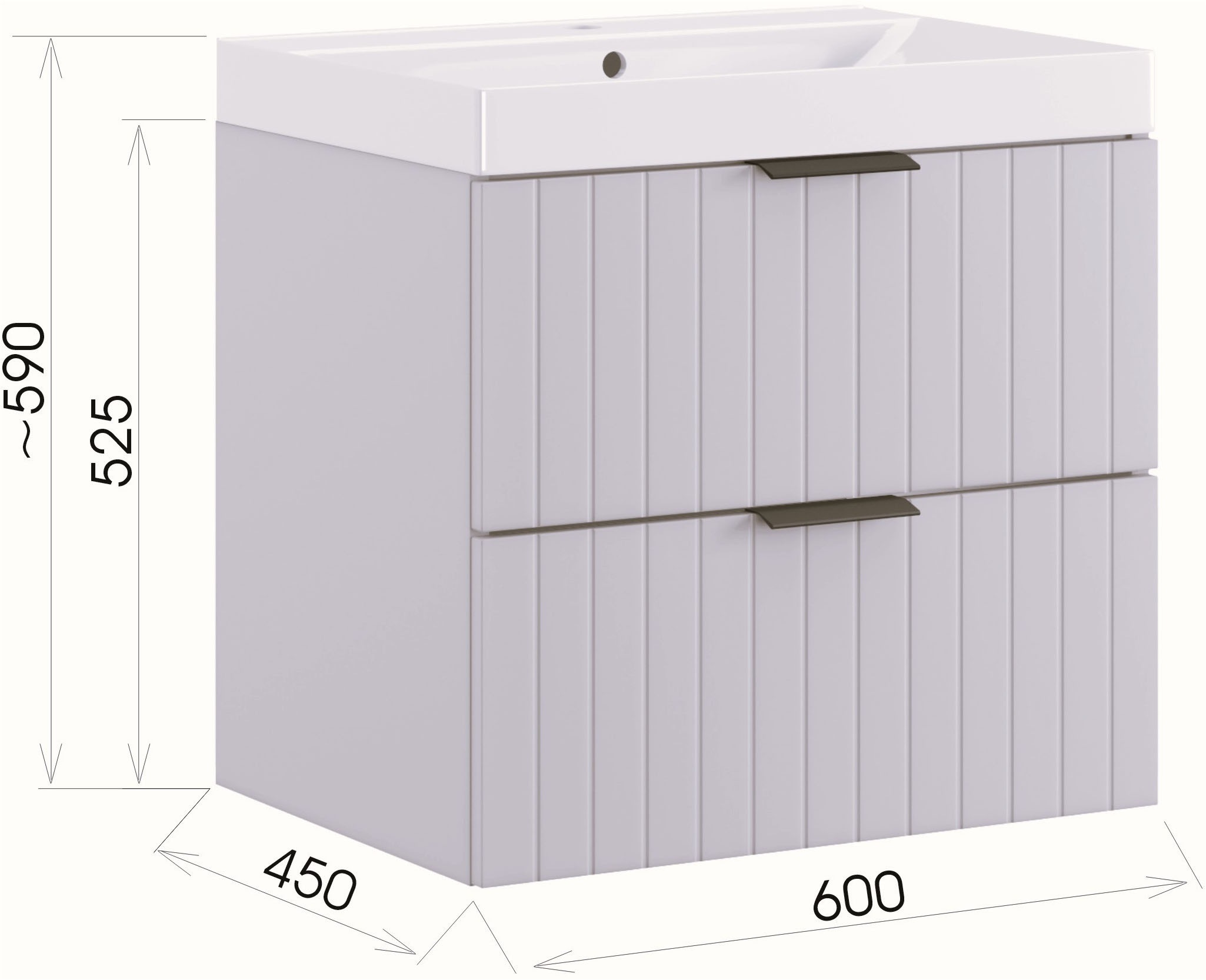 welltime Waschtisch »HARMONY mit Waschbecken, Breite 60 oder 80cm, modernes Design« Schrank mit 2 Schubladen, Soft-Close-Function, Paneeloptik