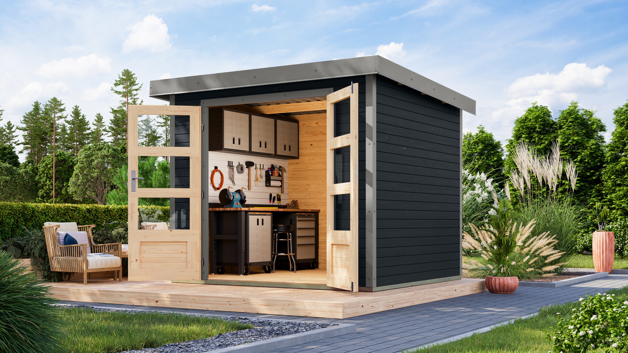 Karibu Gartenhaus "Jupiter 3 C" in verschiedenen Farben günstig online kaufen