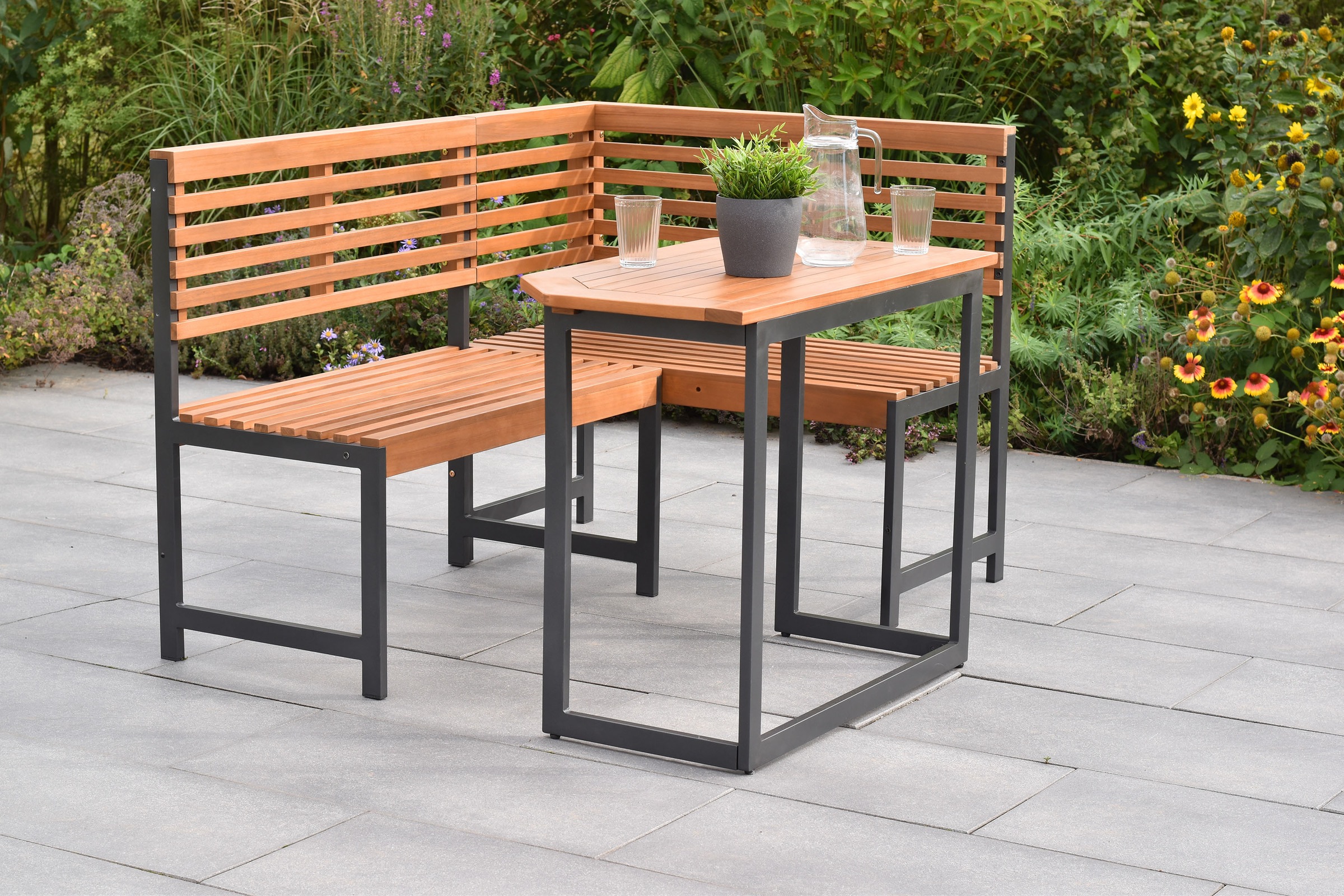 MERXX Eckbankgruppe »»Eckbank Set««, (Set, 2 tlg.), Eckbank und Klappentisch aus Akazienholz, flexibel Montageoptionen