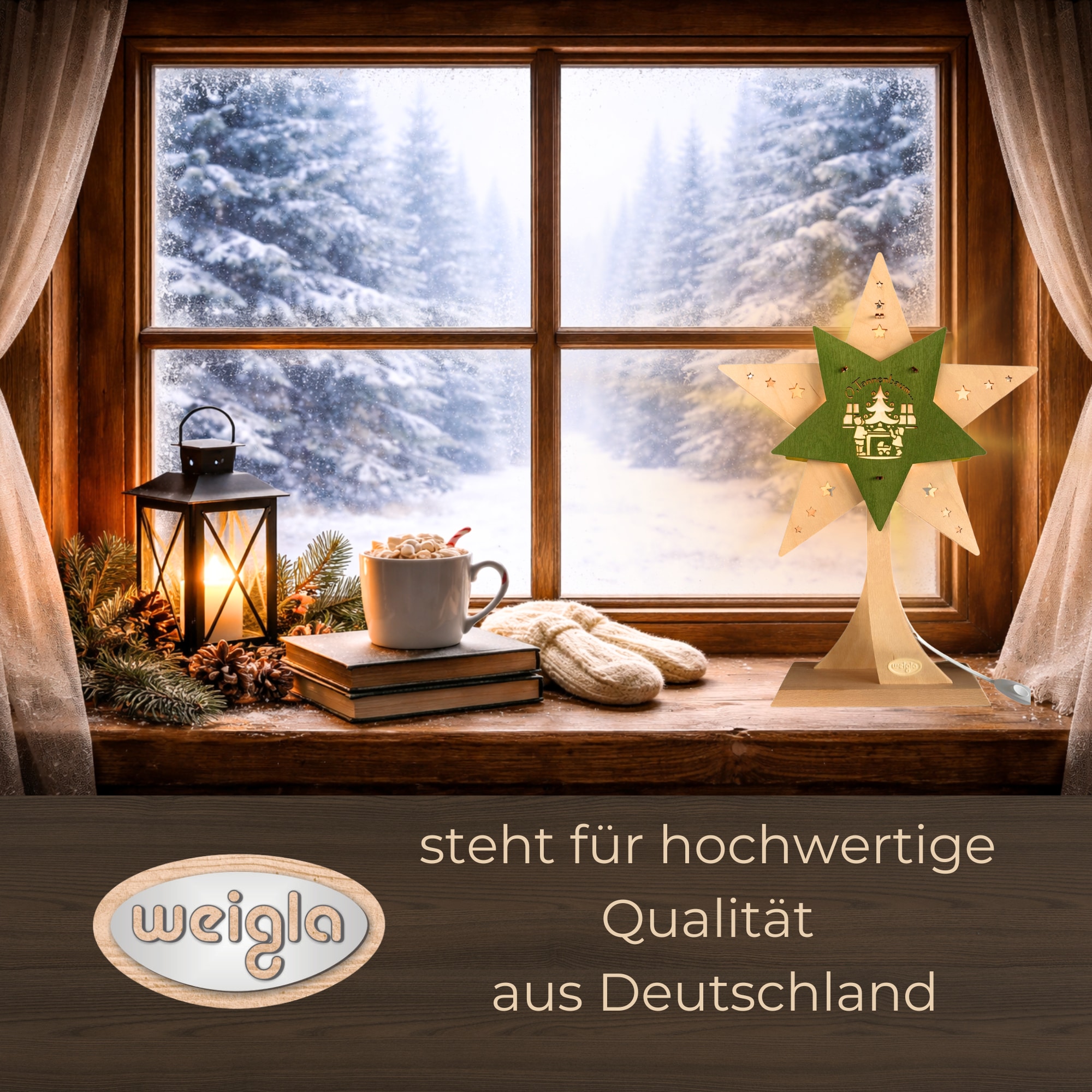 Weigla Dekostern »LED Oh Tannenbaum, Dekoleuchte aus Holz, NATUR-GRÜN«