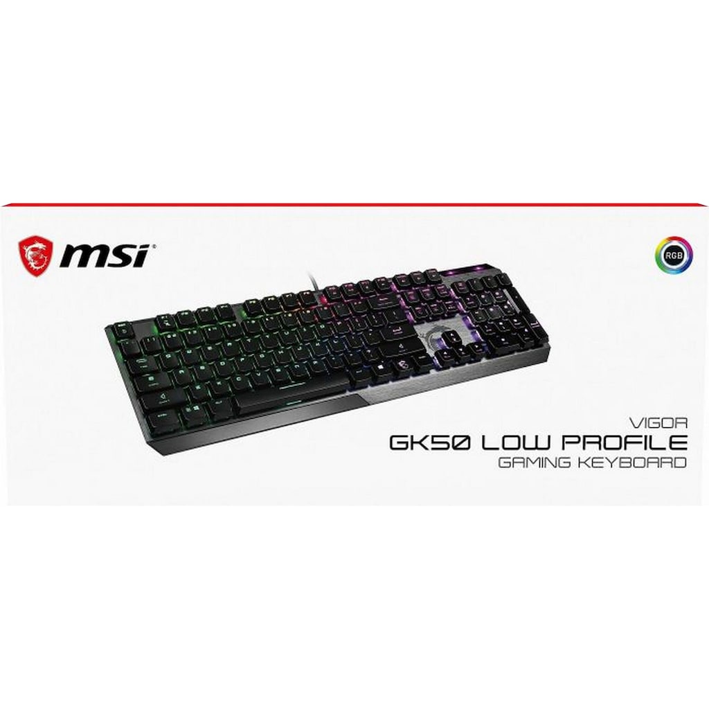 MSI Gaming-Tastatur »VIGOR GK50 LOW PROFILE«, (Fn-Tasten-Multimedia-Tasten-Ziffernblock-ergonomische Form-LCD-Anzeige)