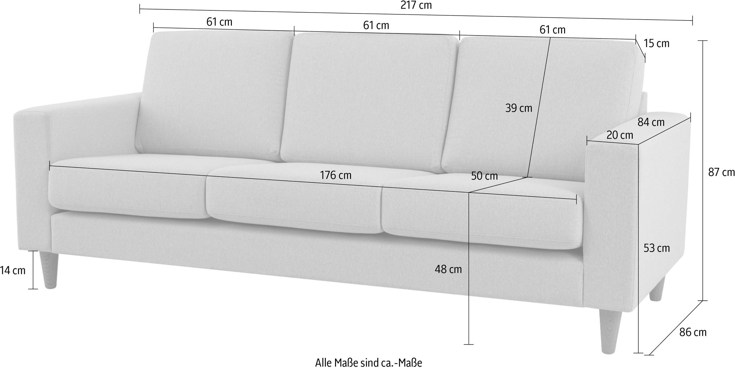 andas 3-Sitzer »Tvinno«, im skandinavischen Stil, mit Massivholzfüßen, Breite 217 cm