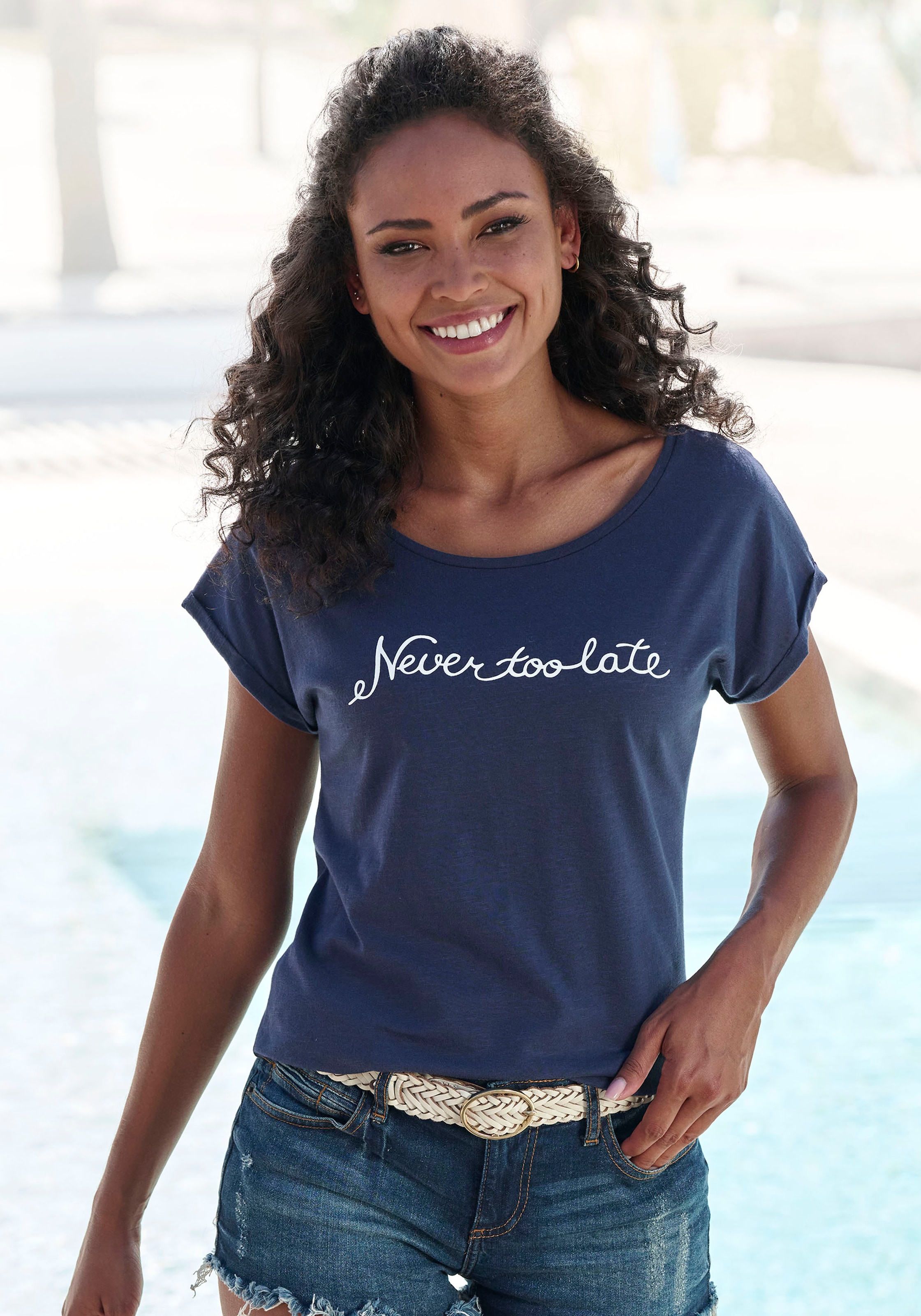 Beachtime by Lascana T-Shirt "mit Frontdruck "Never too late"" aus Baumwoll-Qualität