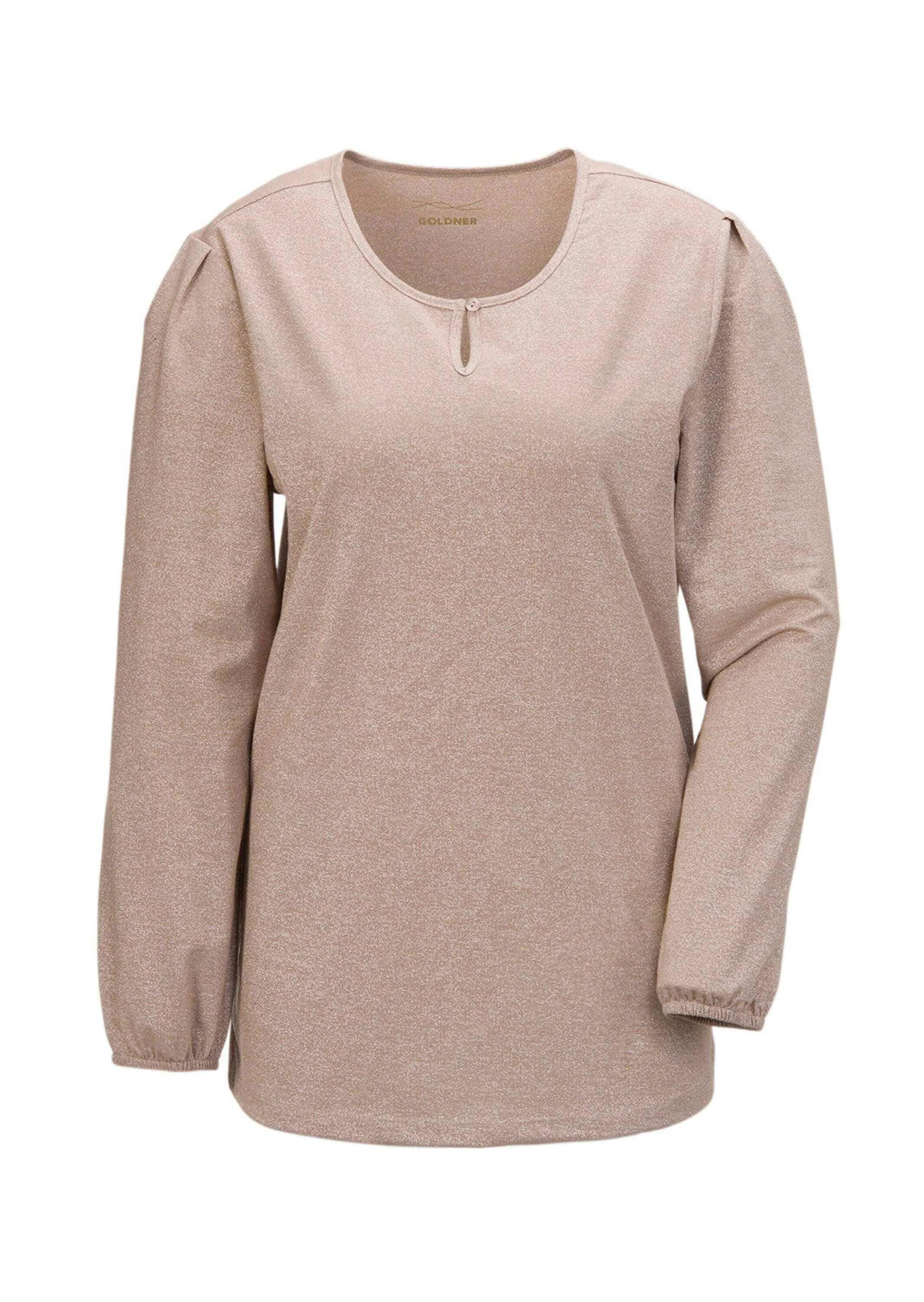 GOLDNER Longpullover "Kurzgröße Glanzshirt" Rundhalsausschnitt mit Schlitz