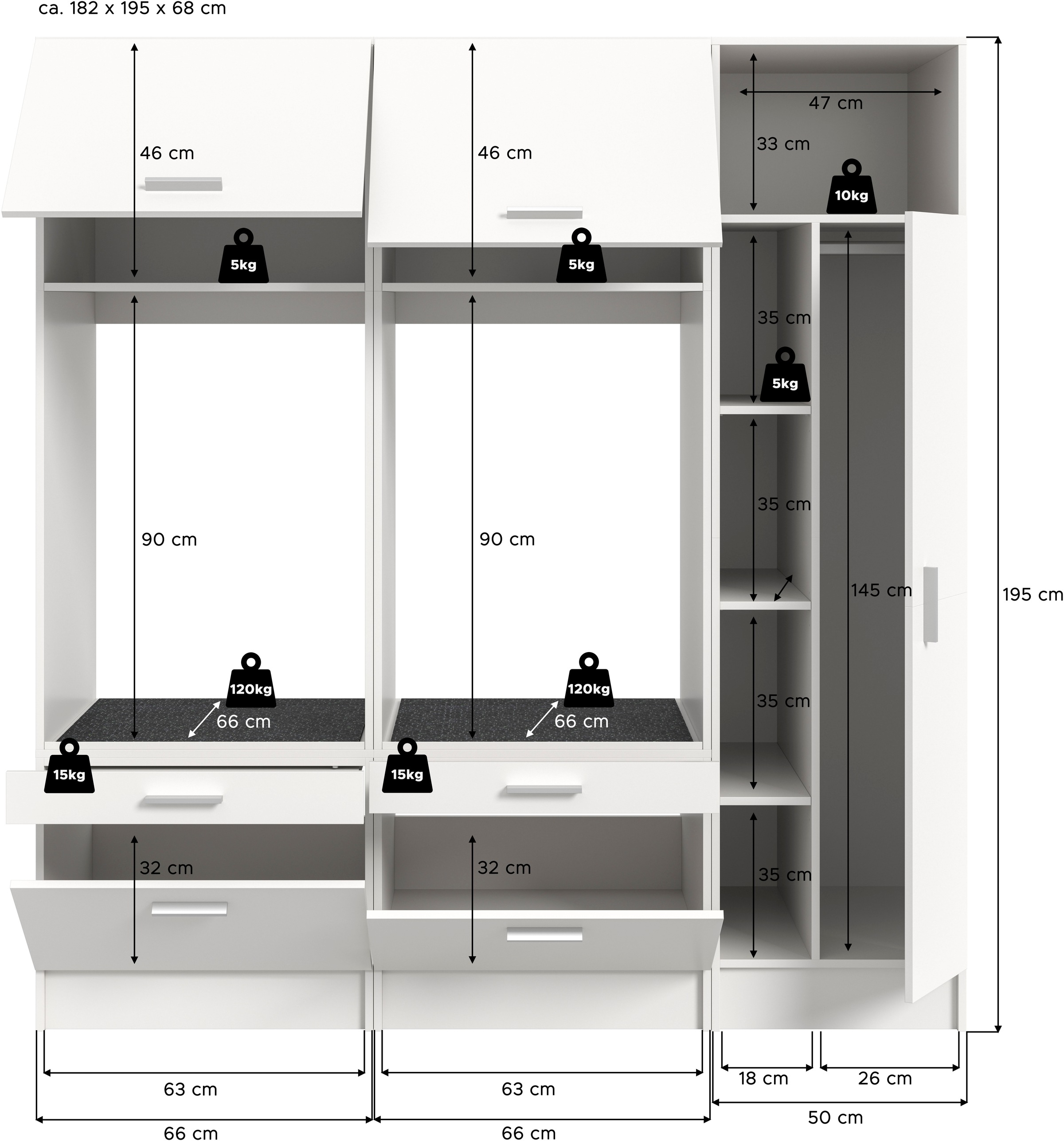 welltime Badmöbel-Set »FALAS, TOPSELLER!, 3-teilig, Hauswirtschaftsraum Set, Breite 182 cm«, (Set, 3 St., bestehend aus: 2x Waschmaschinenumbauschrank & 1x Mehrzweckschrank), Kombination, Waschmaschinenumbau, Waschmaschinenschrank, Wäschekammer