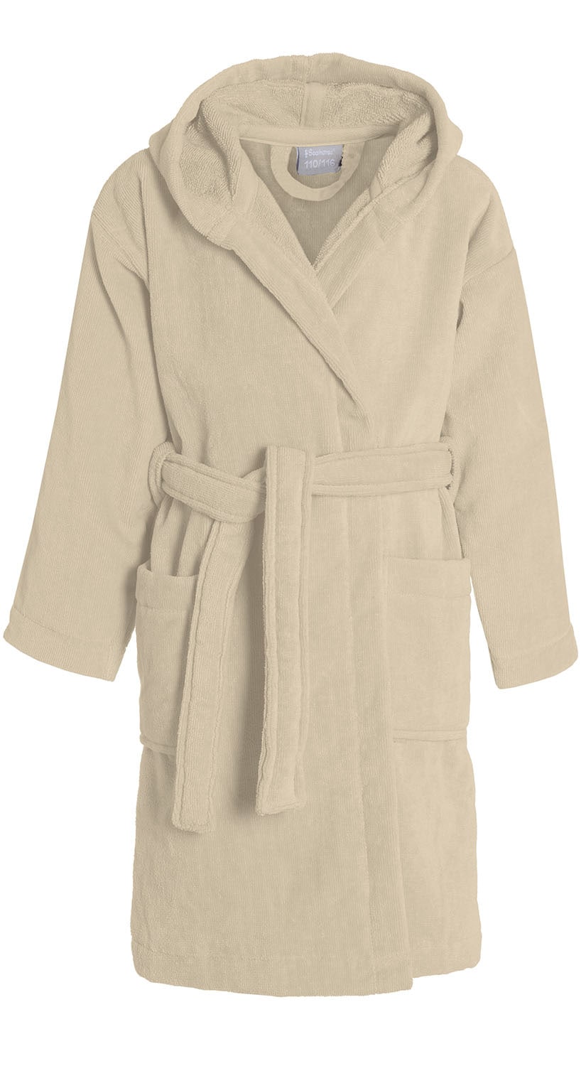 Kinderbademantel SEAHORSE, L:87cm, beige, Velours, Hausmäntel, "Seahorse Pure", Langarm, aufgesetzte Taschen