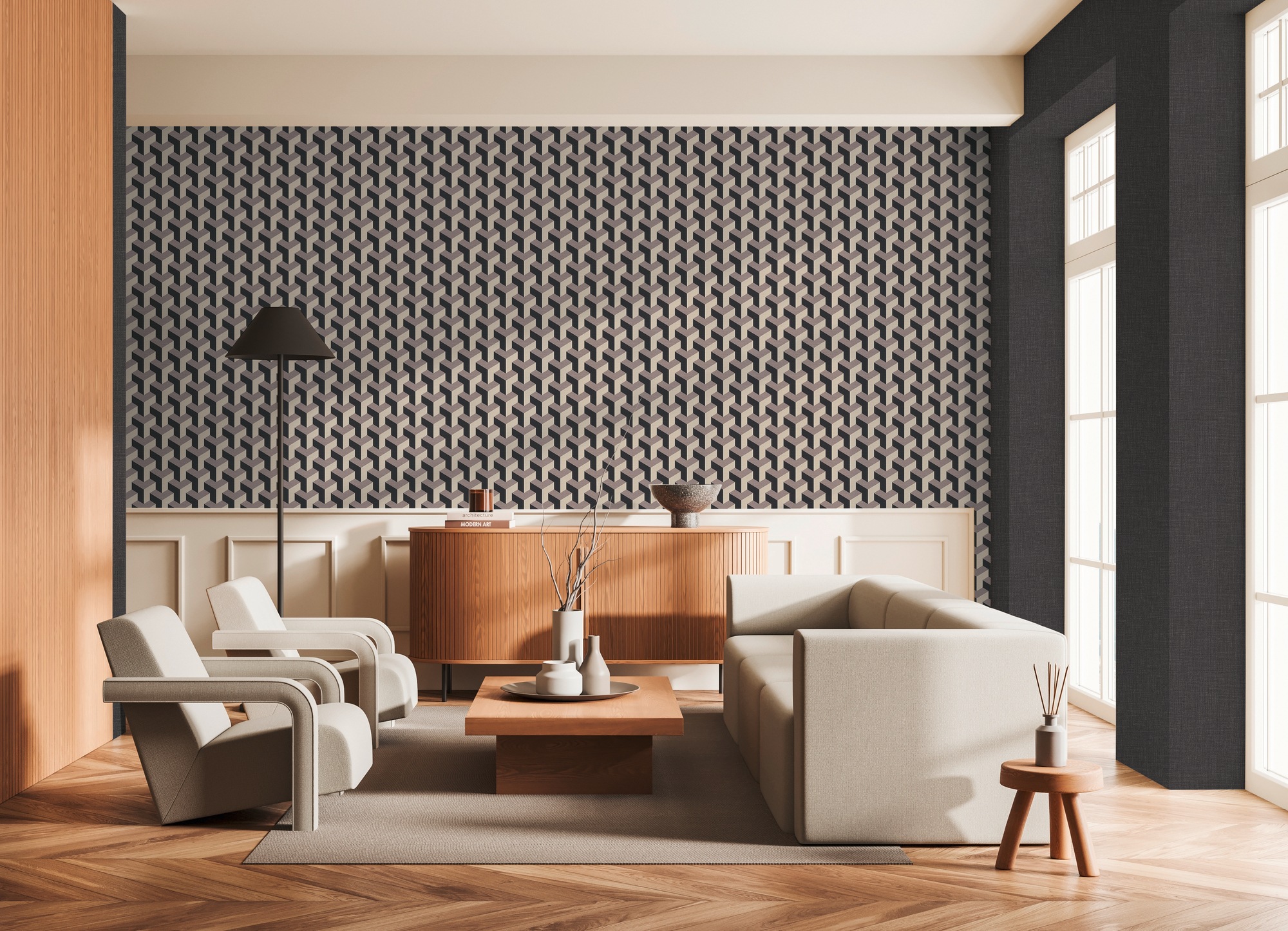 living walls Vliestapete »3D-Tapete Würfelmuster - Geometrische Vliestapete« leicht glänzend strukturiert