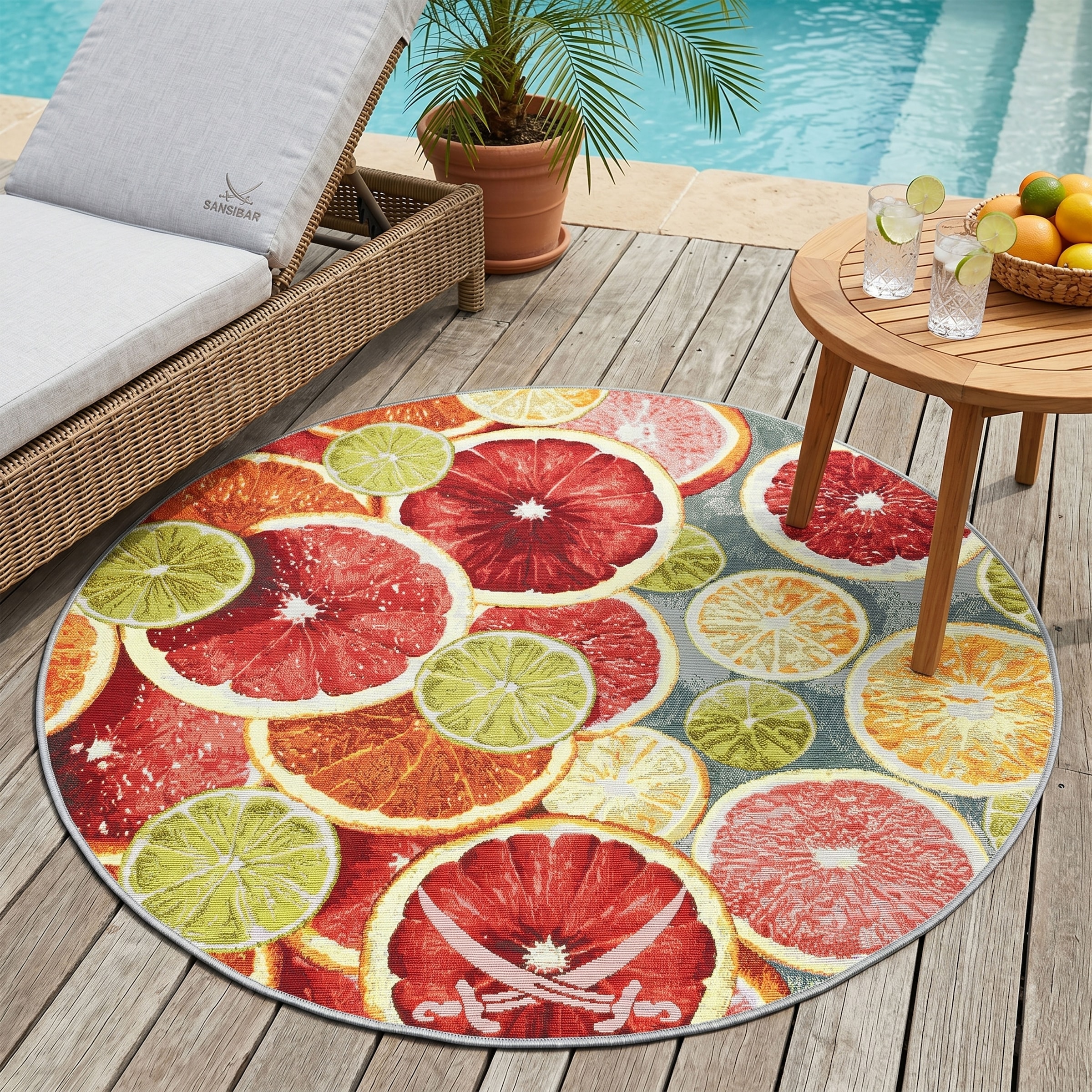 Sansibar Teppich "Rantum Beach 003" rund 5 mm Höhe Flachgewebe, modernes Sommer Design, In- und Outdoor geeignet