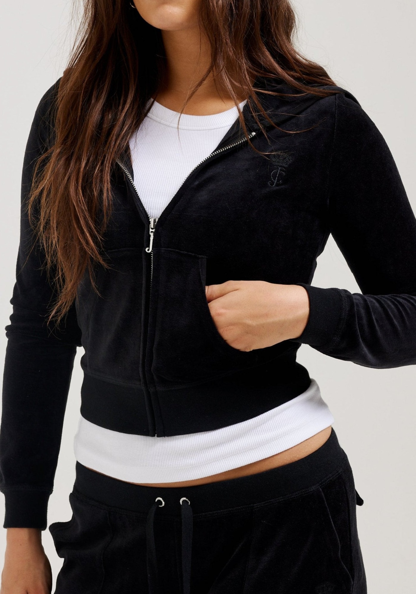 Juicy Couture Kapuzennickijacke »HERITAGE ROBYN HOODIE Damen«, mit Kapuze, Trainingsjacke Damen, Sweatjacke mit Kapuze, Velour, mit Glitzer, Sale