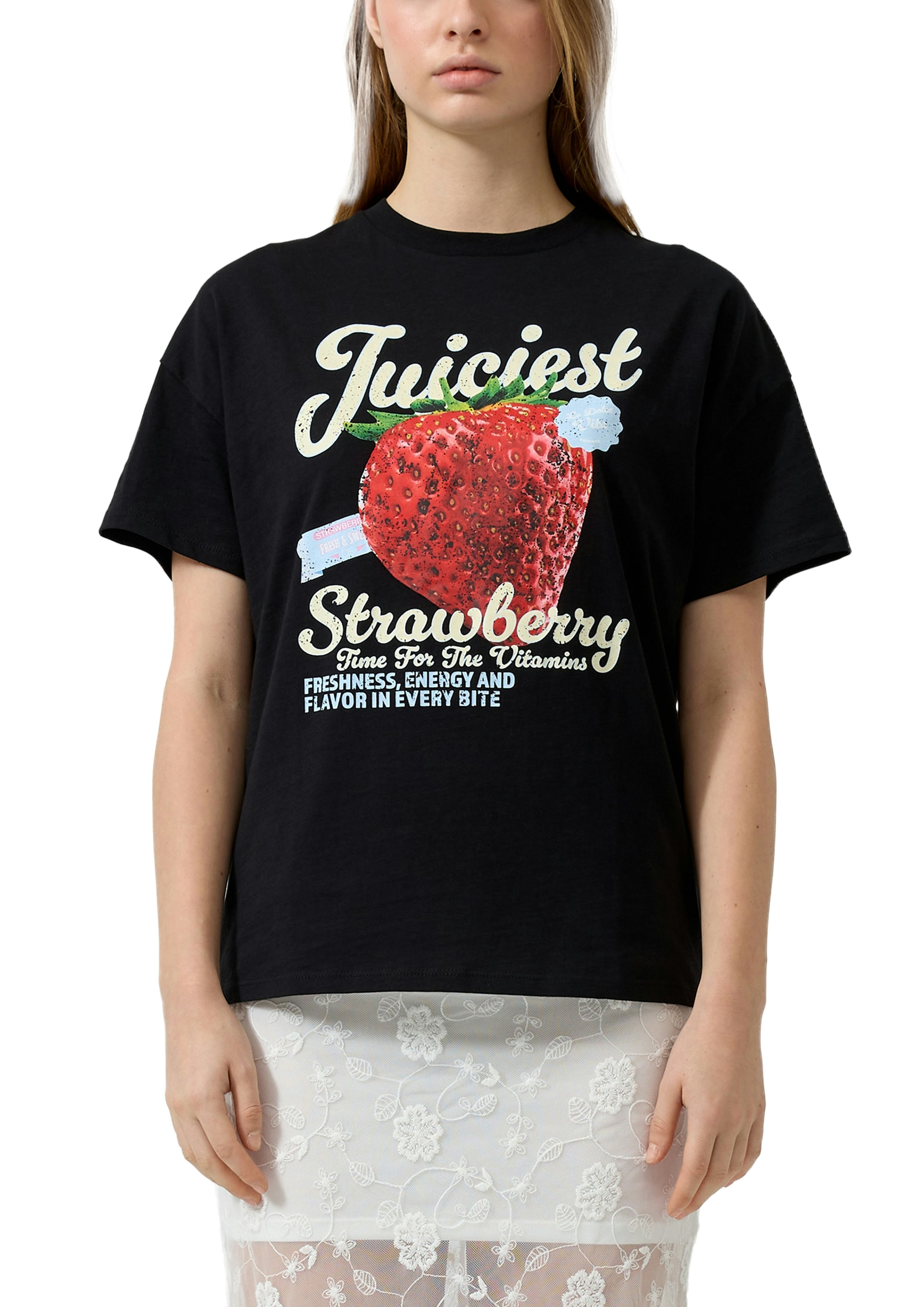 QS Kurzarmshirt Sommershirt mit großem Print günstig online kaufen