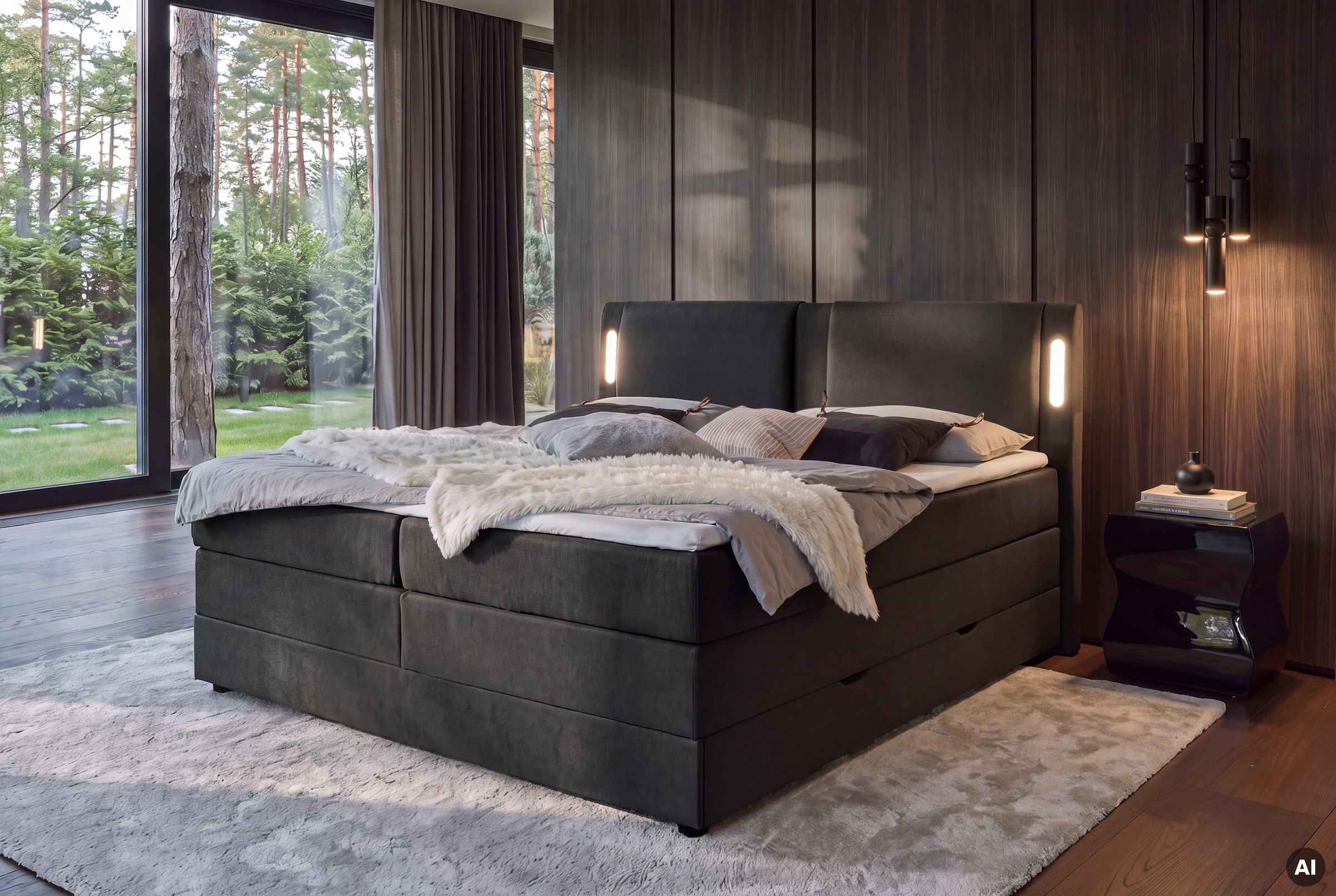 INOSIGN Boxbett »ELVERTA, Polsterbett mit Bettkasten, inkl. Taschenfederkernmatratze H3« mit Topper und LED-Beleuchtung, Strukturstoff-Bezug,  180x200 cm