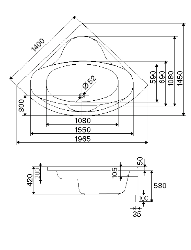 OTTOFOND Whirlpool-Badewanne »Siam«, (Set), 140 cm, inkl. 2 Nackenstützen und 1 Griff in schwarz