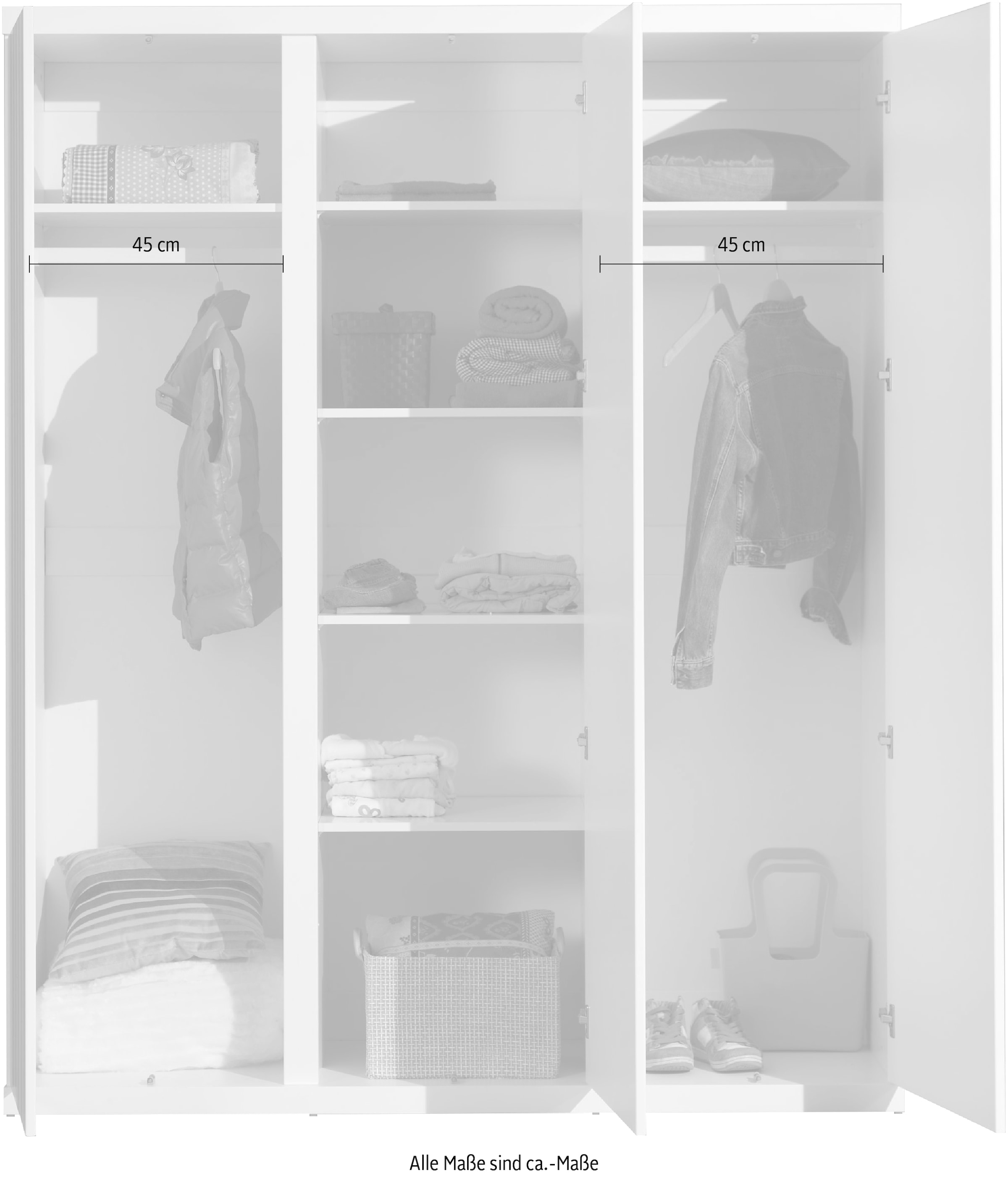 Vipack Kleiderschrank, (Made in Europe), Geräumiger 3-trg. Kleiderschrank in gradlinigem Design, Ausf. Weiß