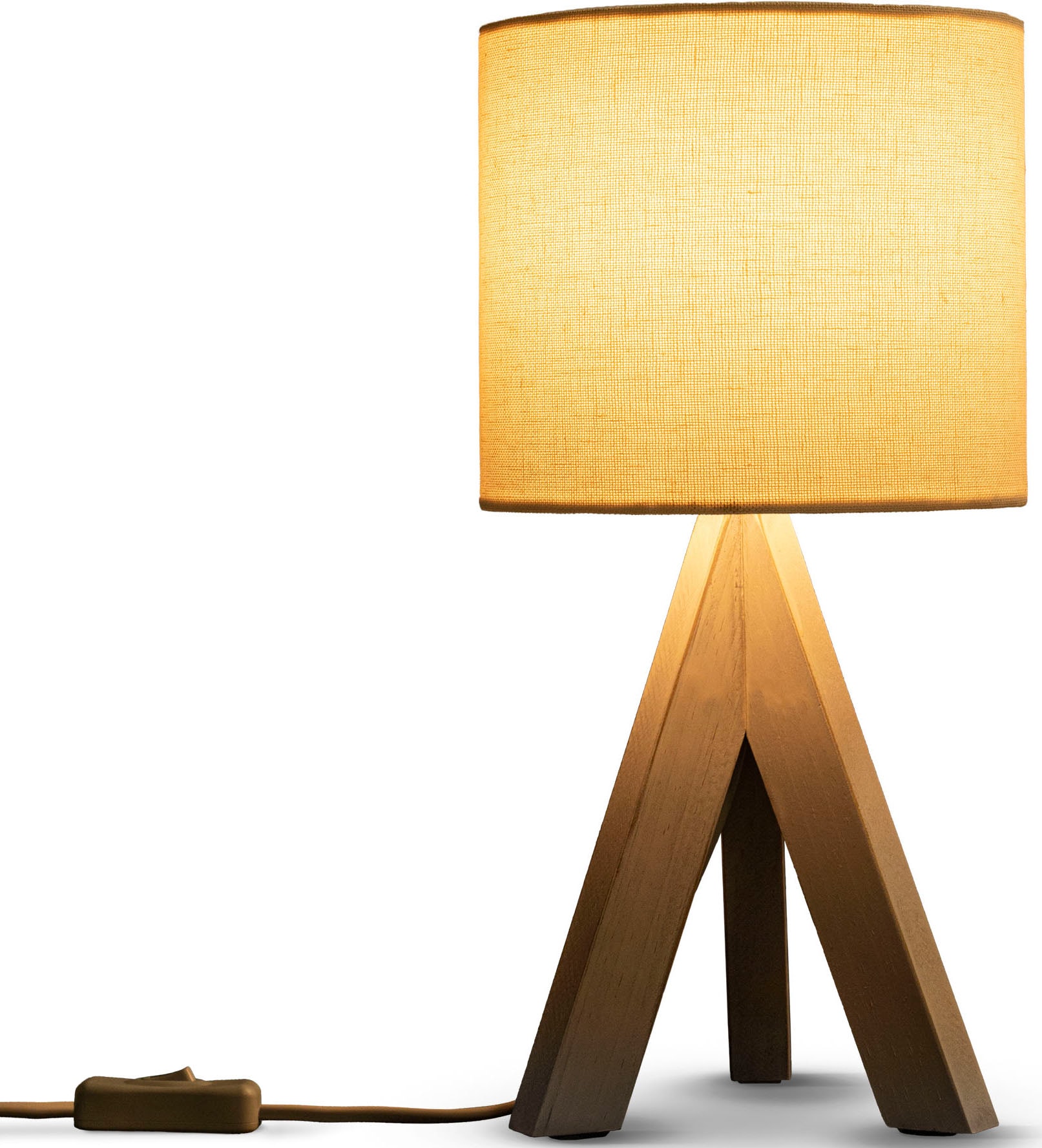 Paco Home Tischleuchte »BAJO CANVAS UNI COLOR«, 1 flammig-flammig, Dreibein  massiv Holz, Textilschirm uni Leinen, Ø 17 cm, H. 35 cm | BAUR