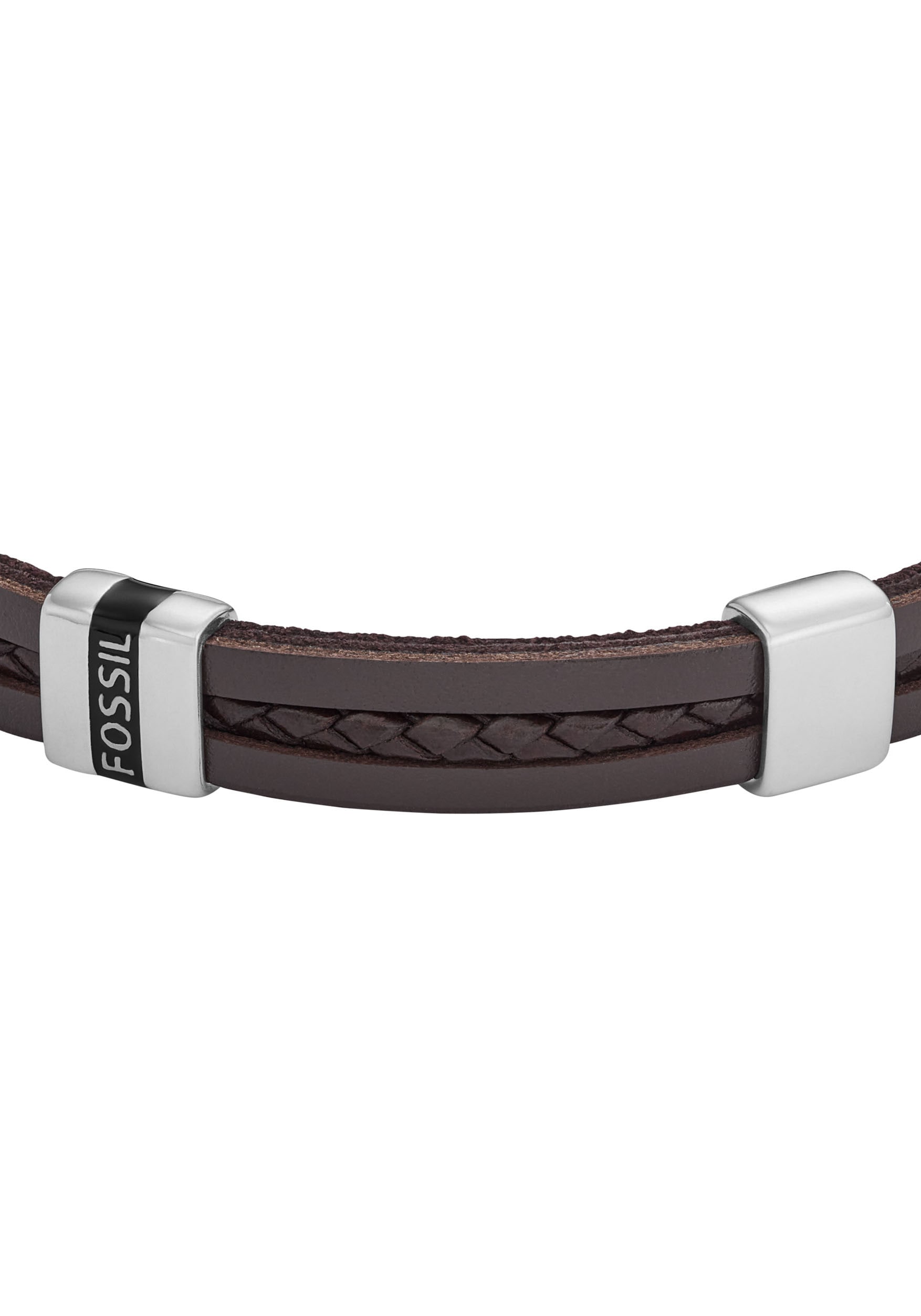 Armband FOSSIL "Schmuck Geschenk Edelstahl Leder Armschmuck JEWELRY", braun (edelstahlfarben, braun), Armbänder, Damen, 19,5cm, Edelstahl Leder, Edelstahl, Leder, Armband 7