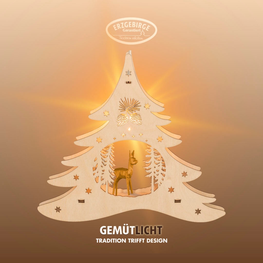 Weigla Dekobaum "beleuchtetes Fensterbild Tannenbaum geschnitztes Reh, Made günstig online kaufen