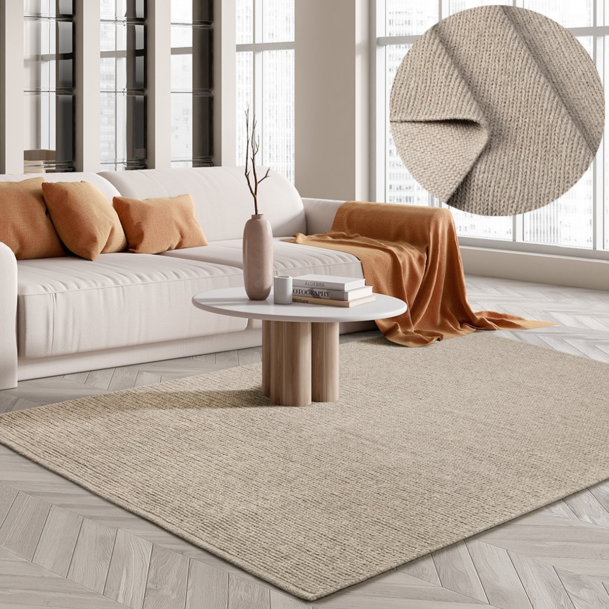 the carpet Teppich »Premium Wool«, rund, Wool Handweb-Teppich Naturfaser Wollteppich
