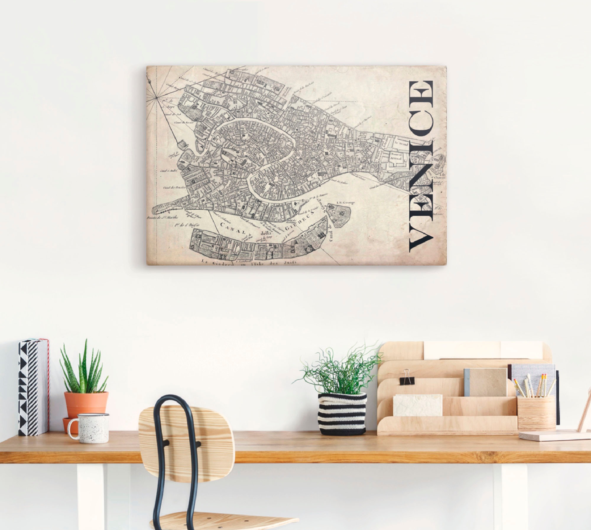 Artland Wandbild »Venedig Karte Straßen Karte Grunge«, Italien, (1 St.), als Alubild, Leinwandbild, Wandaufkleber oder Poster in versch. Größen