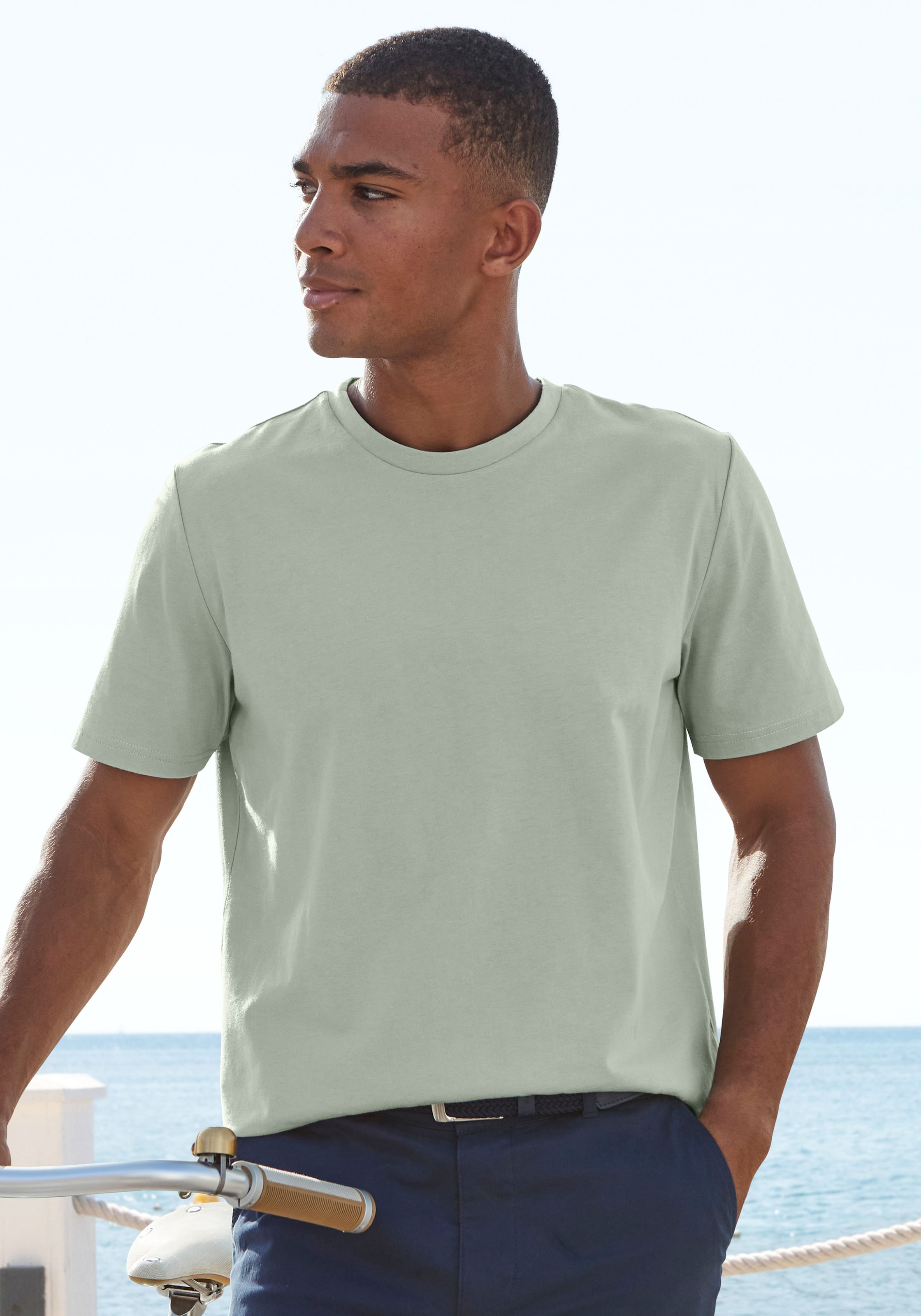 Beachtime T-Shirt, (Packung, 2 tlg.), Freizeitshirt mit Rundhals und Frontprint aus reiner Baumwolle