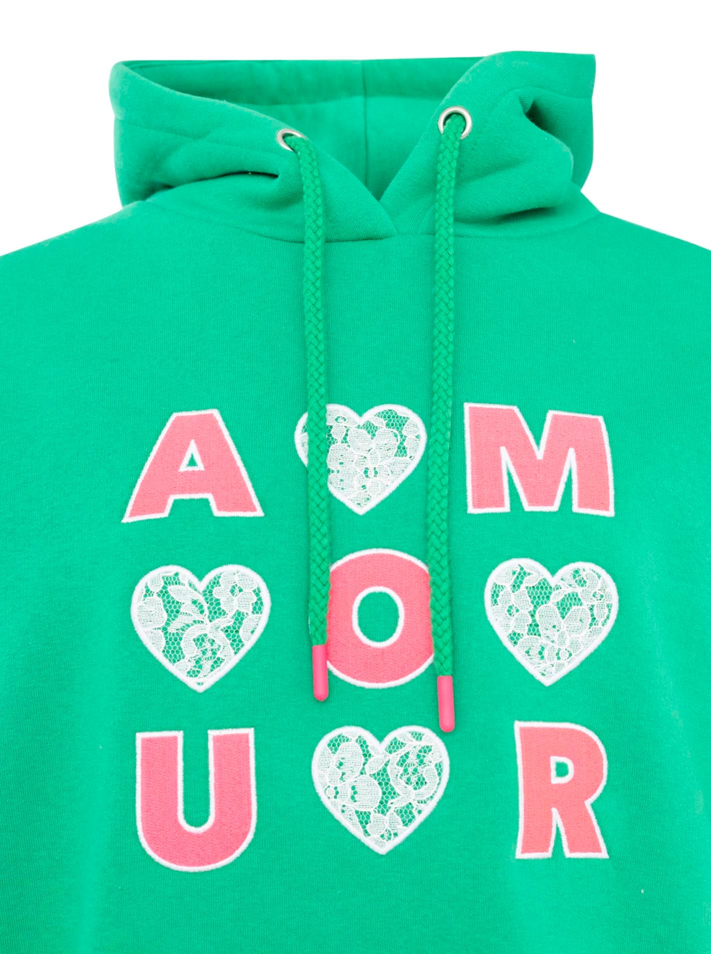 Zwillingsherz Hoodie »"AMOUR"«, gesticktes Motiv mit Herzen und Spitze, Kapuze, Kängurutasche
