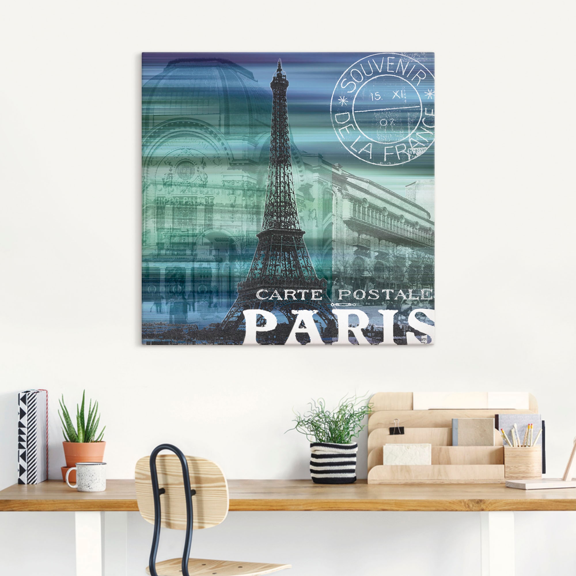 Artland Leinwandbild »Paris Collage - blau«, Gebäude, (1 St.), auf Keilrahmen gespannt