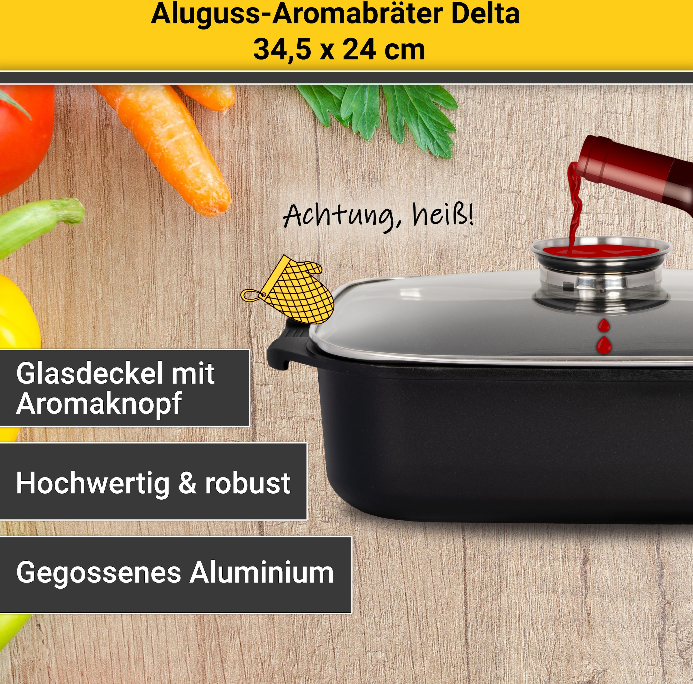 Induktion mit Bräter | (1 tlg.), Glasdeckel Aromaknopf, »Delta«, Aluminiumguss, BAUR Krüger kaufen
