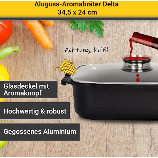tlg.), kaufen mit Krüger Aromaknopf, Glasdeckel (1 Induktion »Delta«, Aluminiumguss, | Bräter BAUR