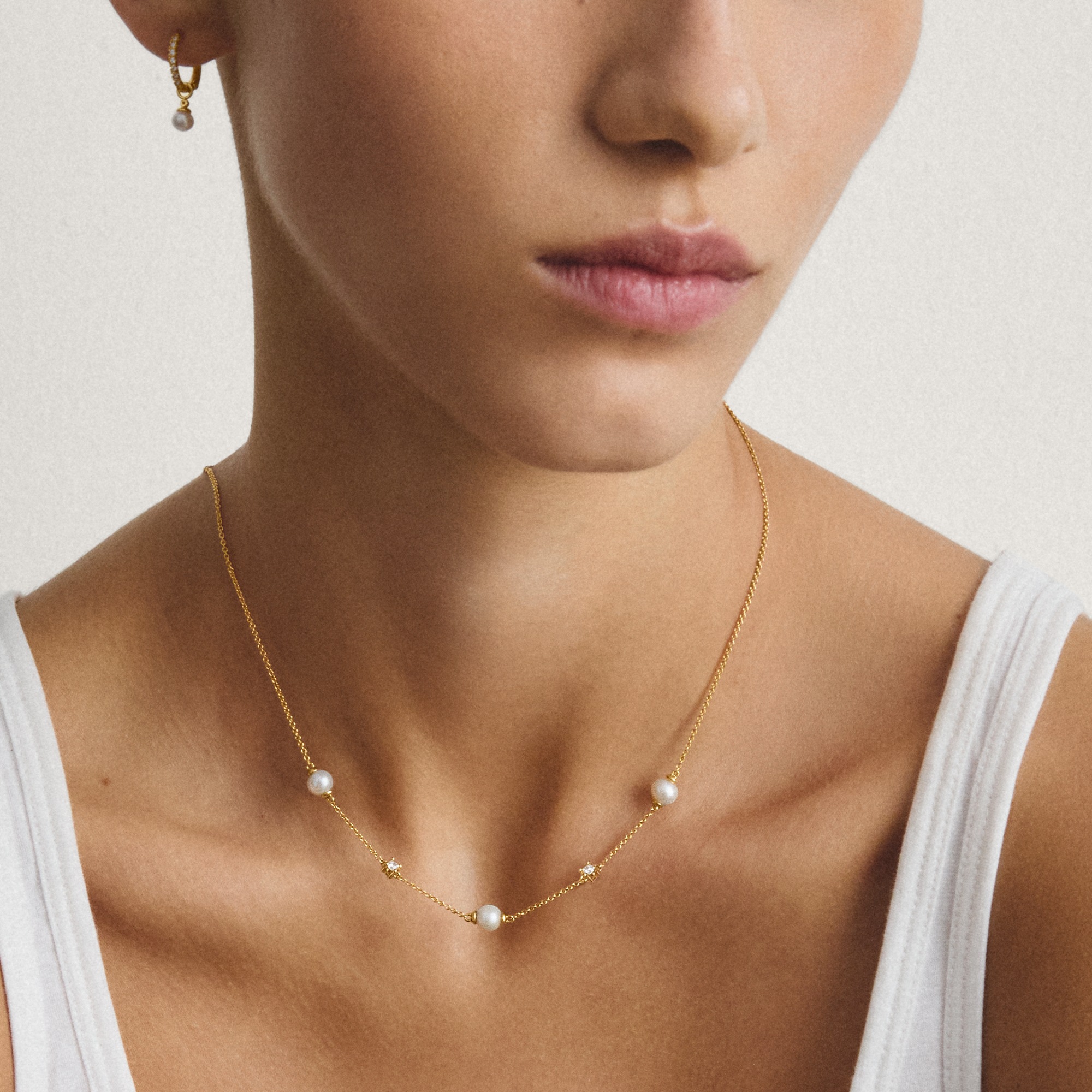 THOMAS SABO Kette mit Anhänger »Kette mit Perlen gelbgoldfarben« mit Zirkonia (synth.) - mit Süßwasserzuchtperle