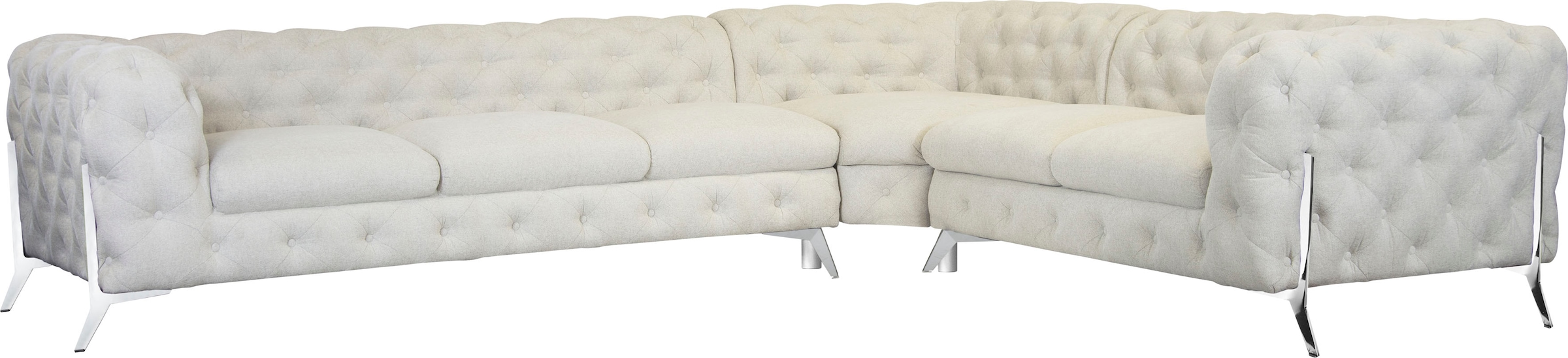 Leonique Chesterfield-Sofa "Amaury L-Form", großes Ecksofa, Chesterfield-Optik, Breite 323 cm, Fußfarbe wählbar