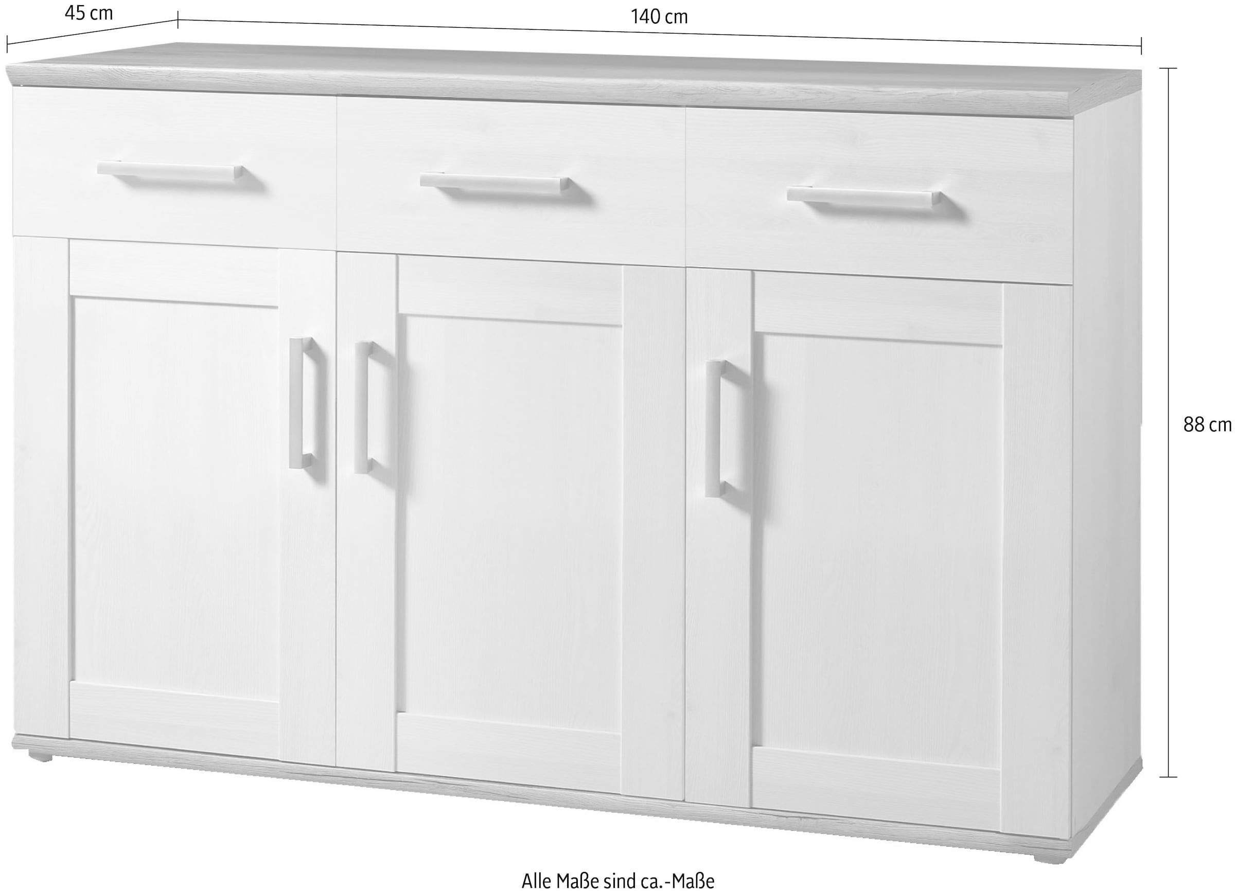 HBZ Sideboard »Romance im Landhaustil, Wohnzimmerschrank BxHxT 140x88x45 cm«, (1 St.), Mit 3 Türen, 3 Schubkästen und 3 Einlegeböden