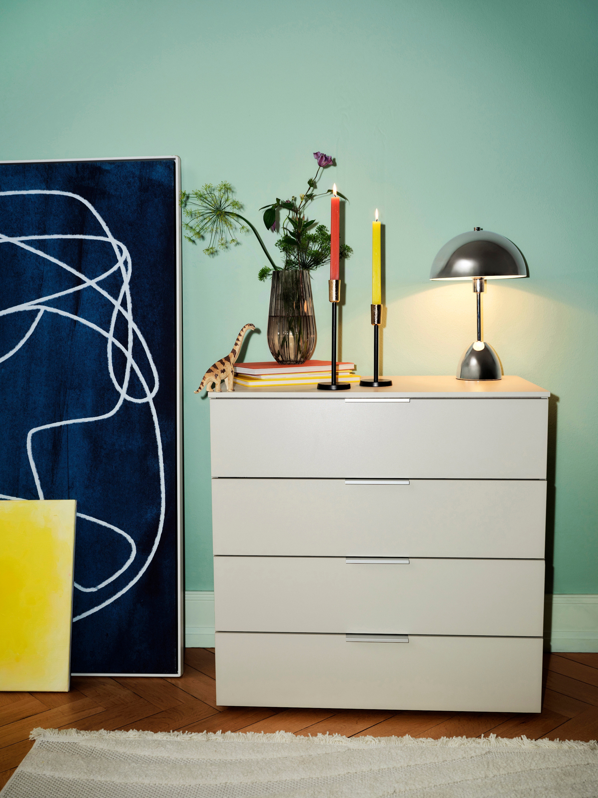 OTTO home Schubkastenkommode »Sideboard Schubladenkommode AGORDO mit Dekor- oder Hochglanzfront« in zwei Griff-Farben, Breite 80 cm,  vier große und geräumige Schubladen mit viel Stauraum MADE IN GERMANY
