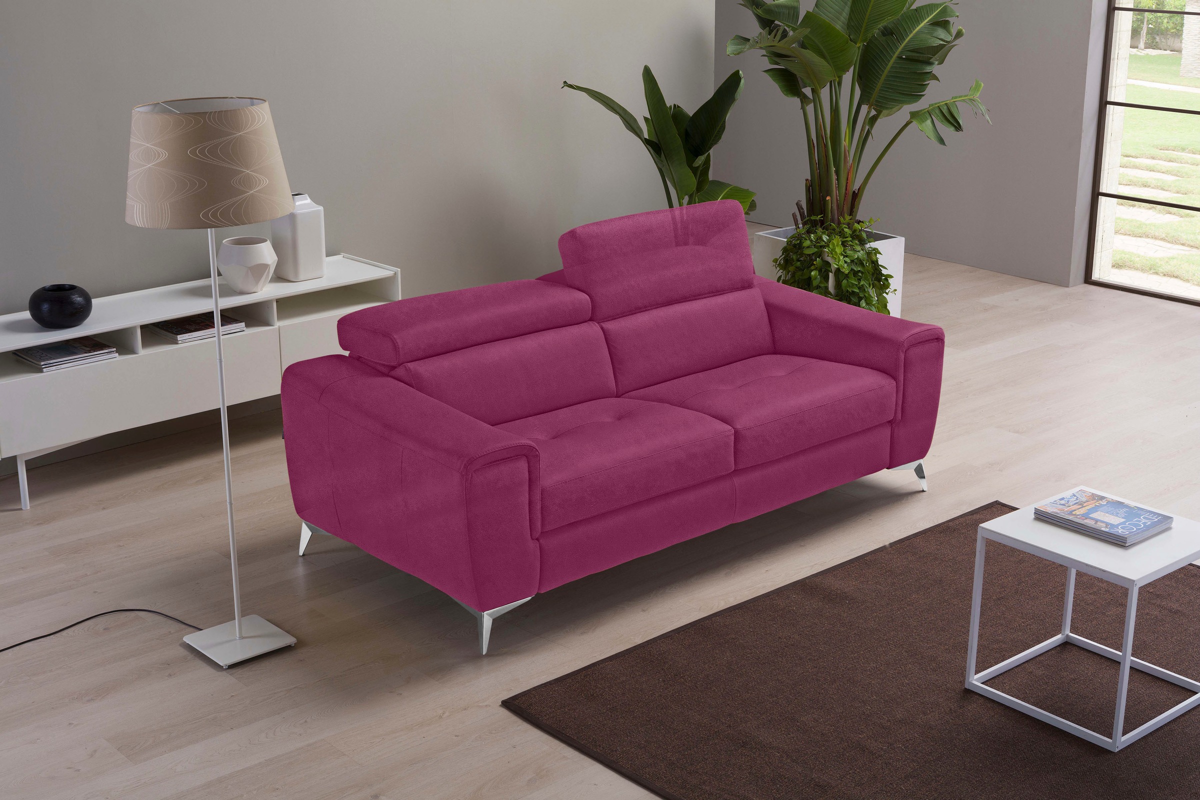 Egoitaliano 2,5-Sitzer »Francine, Designsofa, Loungesofa, Breite 213 cm, Fußfarbe chrom«, Designfuß, Luxus-Microfaser BLUSH, fuchsia