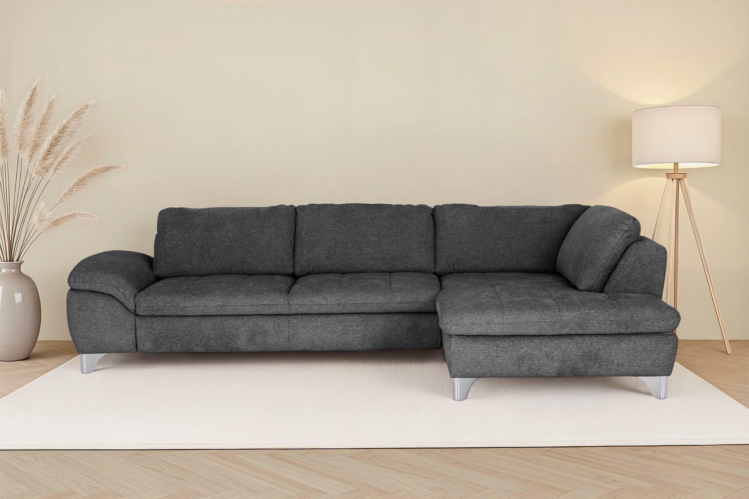 Die PlanBar Ecksofa "Ottomane MP-IN14007 L-Form, Breite 306 cm" wahlweise mit Schlaffunktion und verstellbaren Kopfstützen