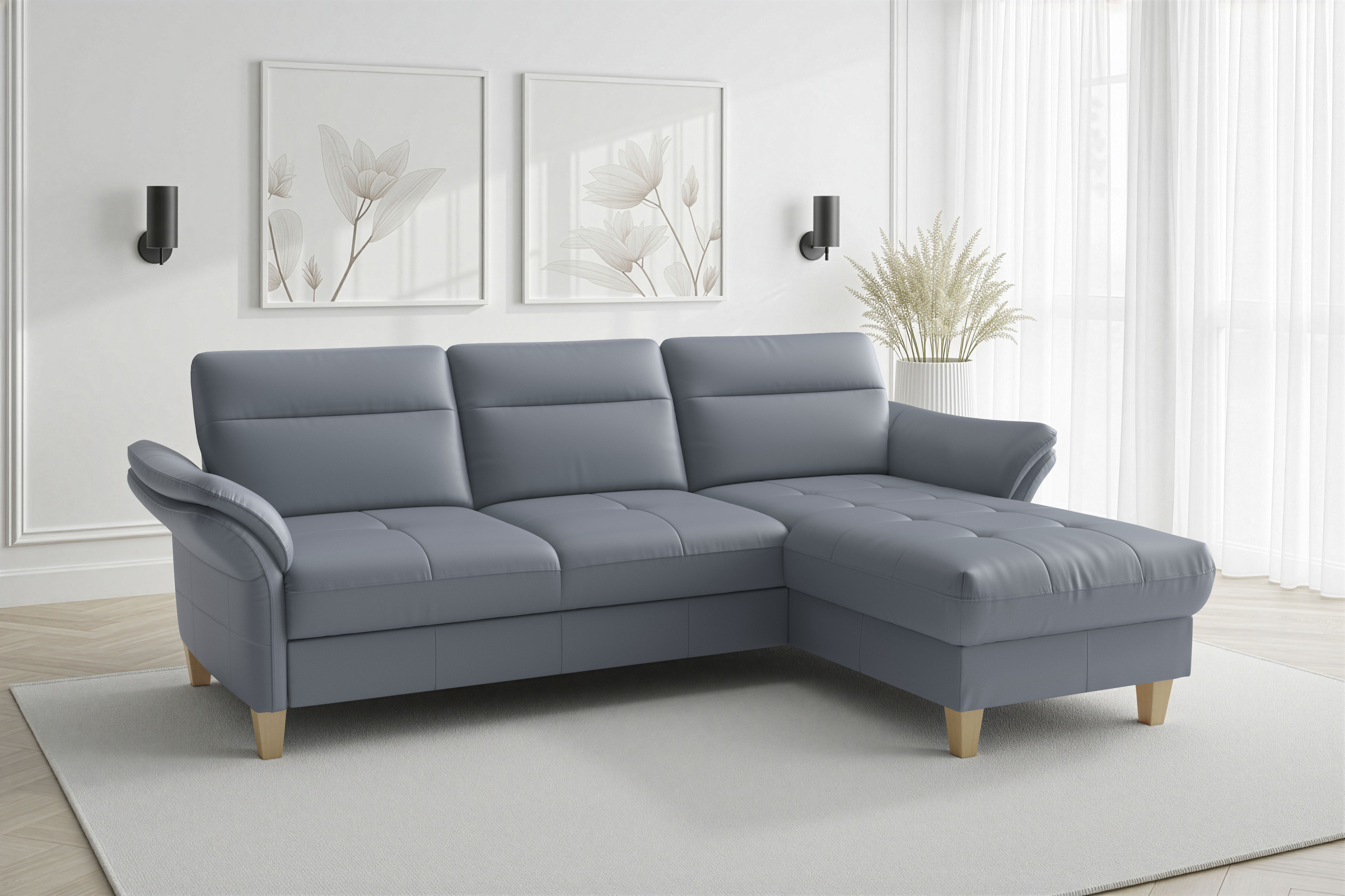 sit&more Ecksofa "Pamela L-Form, Leder, B: 218 und 230 cm mit Recamiere links od. rechts" optional Armteilverstellung, Schlaffunktion & Bettkasten