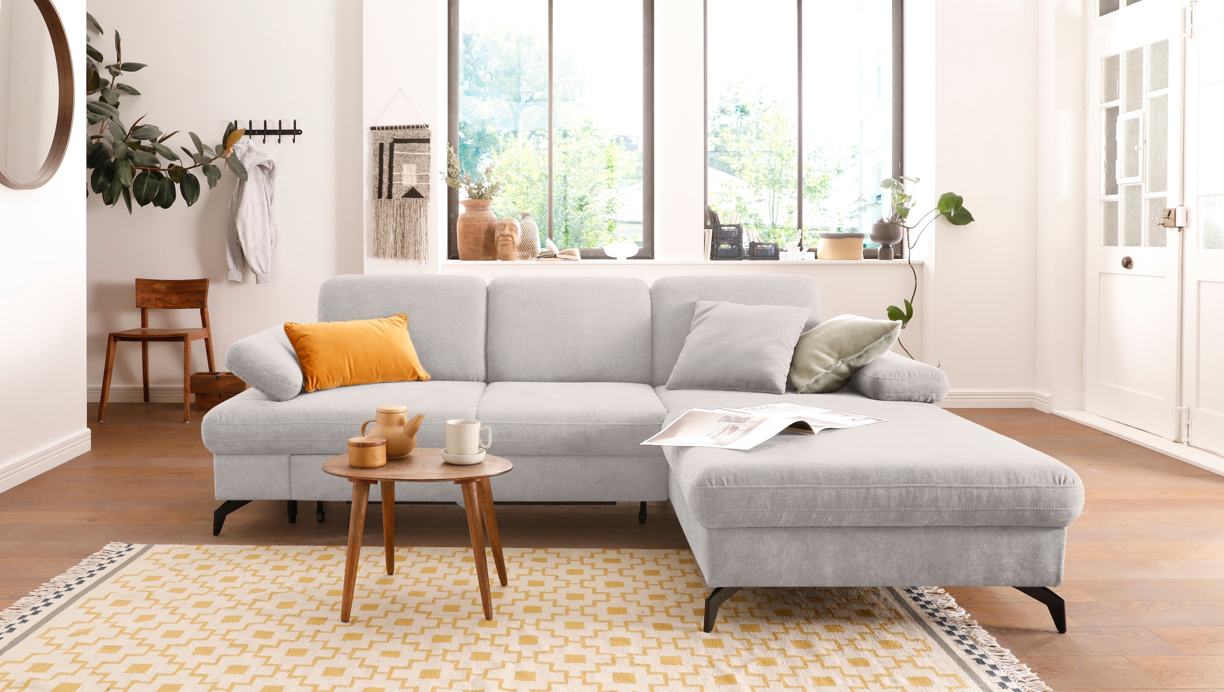 sit&more Ecksofa »Morris L-Form«, mit Bettfunktion, bzw. XXL-Sitzfläche, Armteilverstellung & Zierkissen