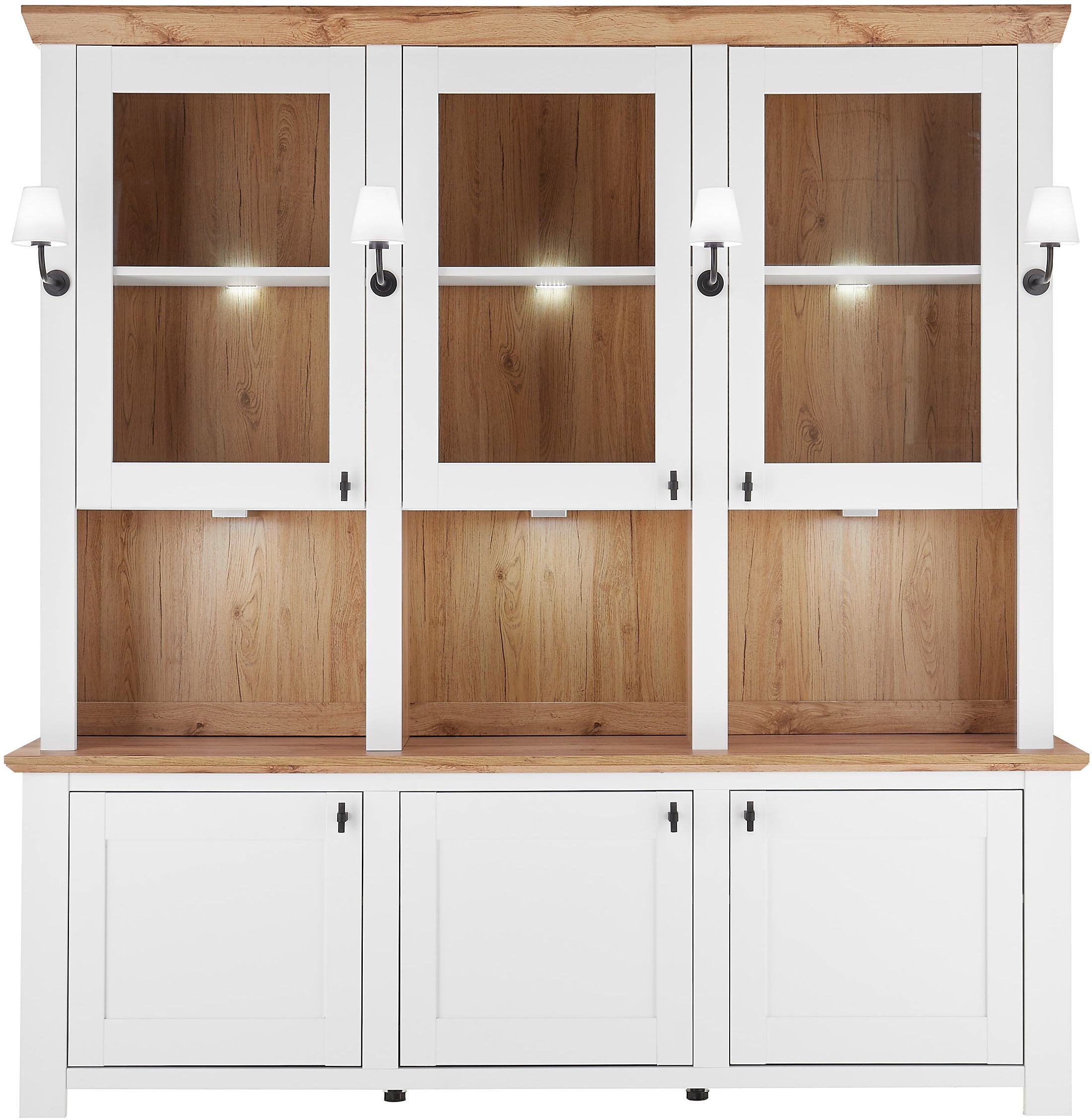 Thumbnail - Home affaire Buffet "Bristol, Bücherschrank im Landhausstil, moderner Hochschrank" schwarze Metallgriffe, elegante Kranz...