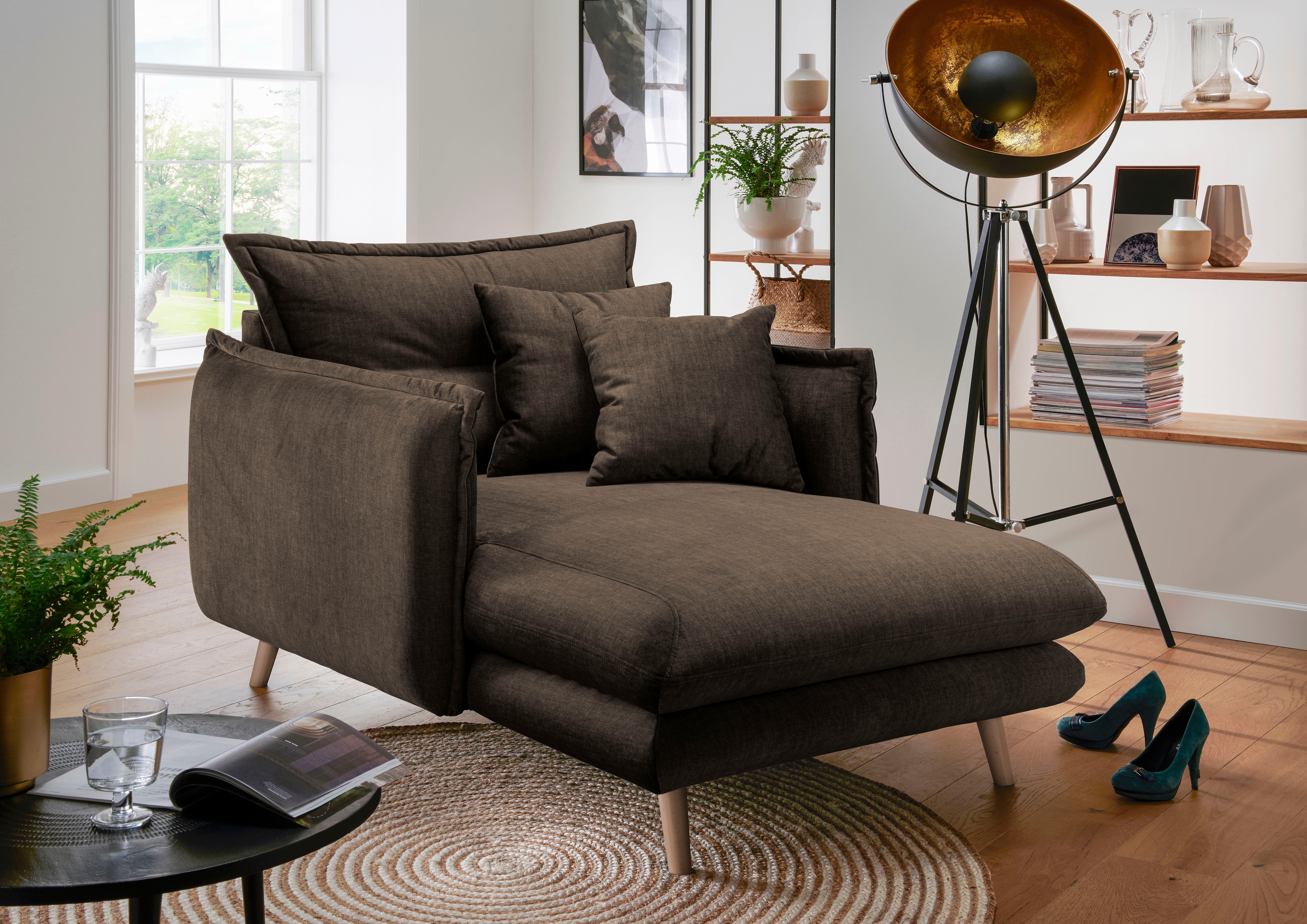 Home affaire Loveseat "Lazio, 111 cm breit, modern und bequem" Velours, inkl. Rücken- und Zierkissen